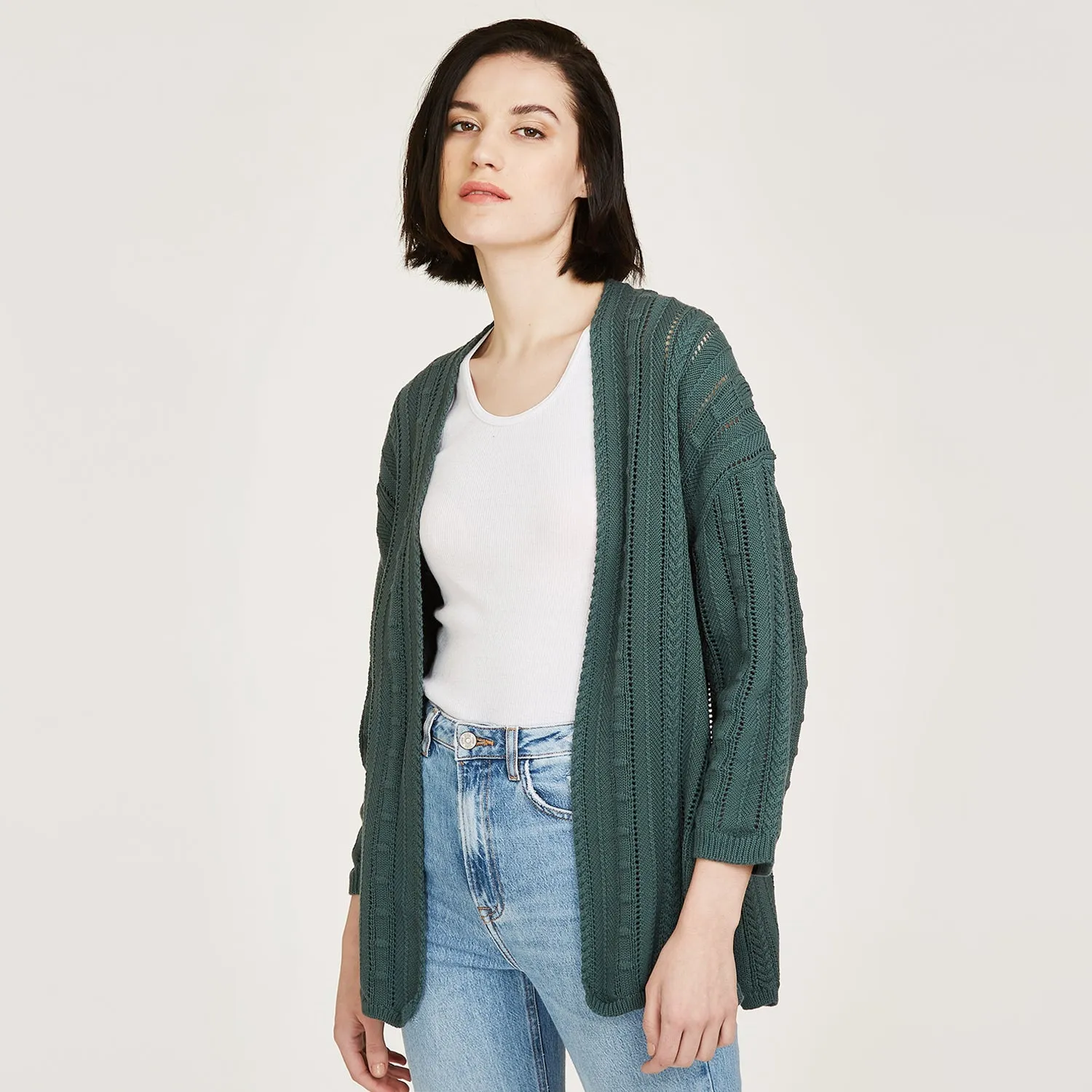 Open Pointelle Duster in Green sold by Autumn Cashmere product image thumbnail 3