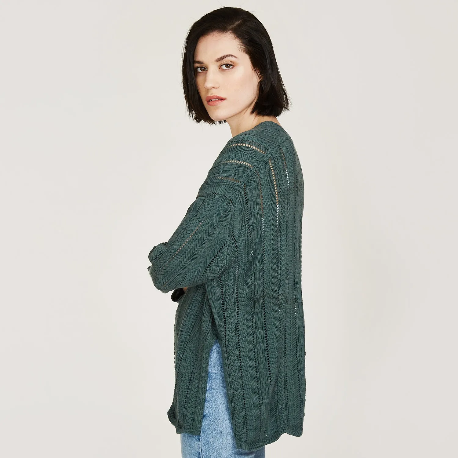 Open Pointelle Duster in Green sold by Autumn Cashmere product image thumbnail 4
