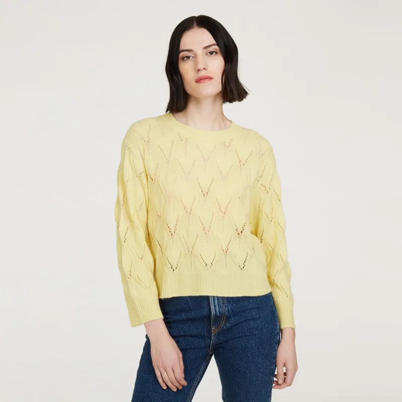 Leaf Pointelle Cropped Boxy Crew in Banana sold by Autumn Cashmere