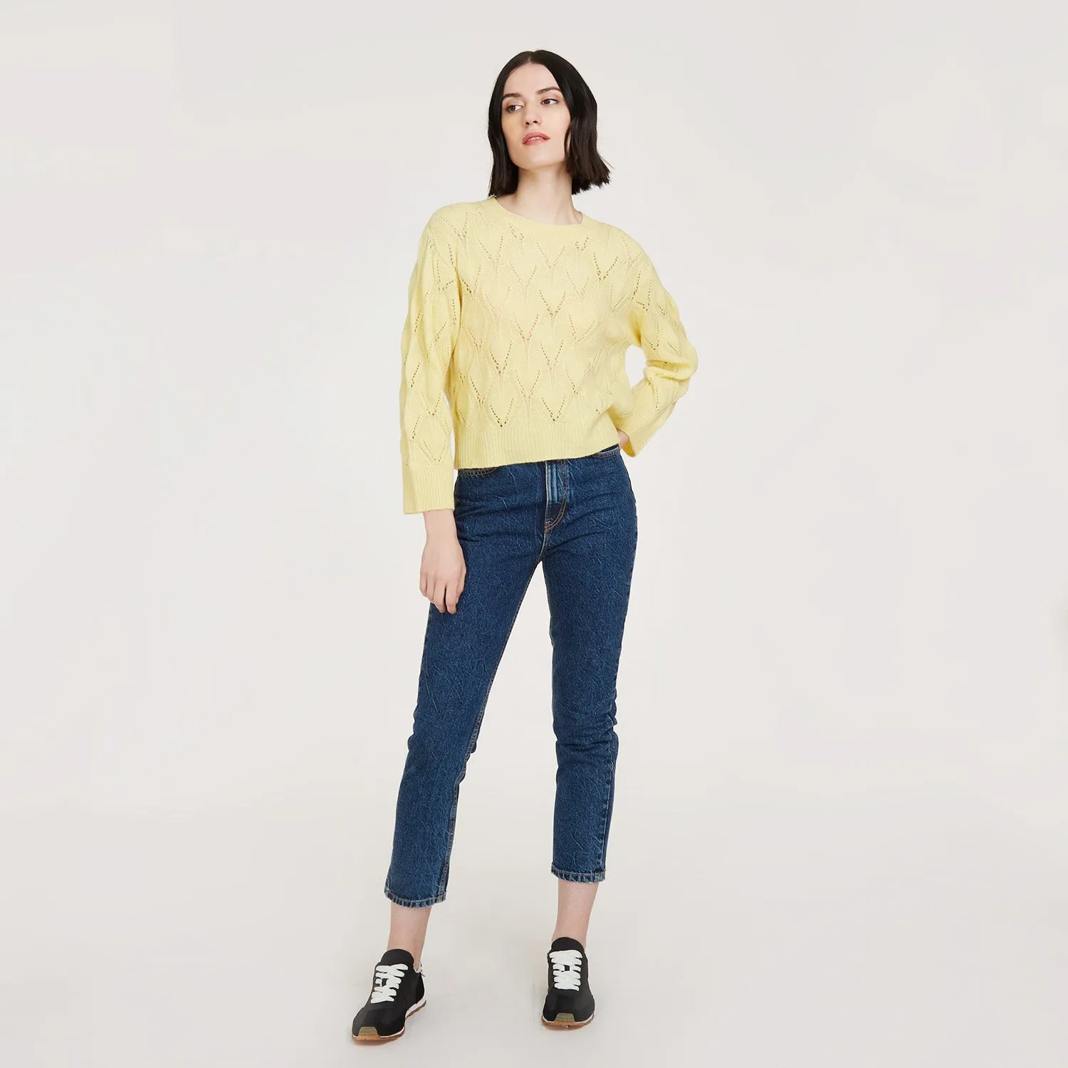 Leaf Pointelle Cropped Boxy Crew in Banana sold by Autumn Cashmere product image thumbnail 5