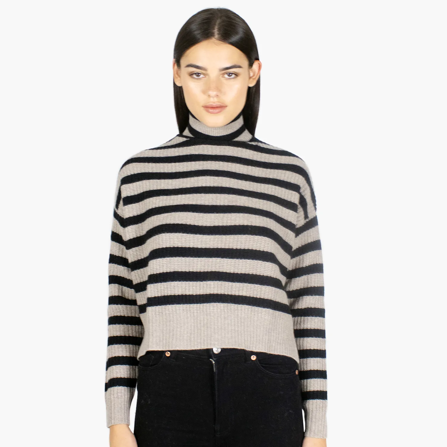 6 Ply Cropped Striped Shaker Mock sold by Autumn Cashmere