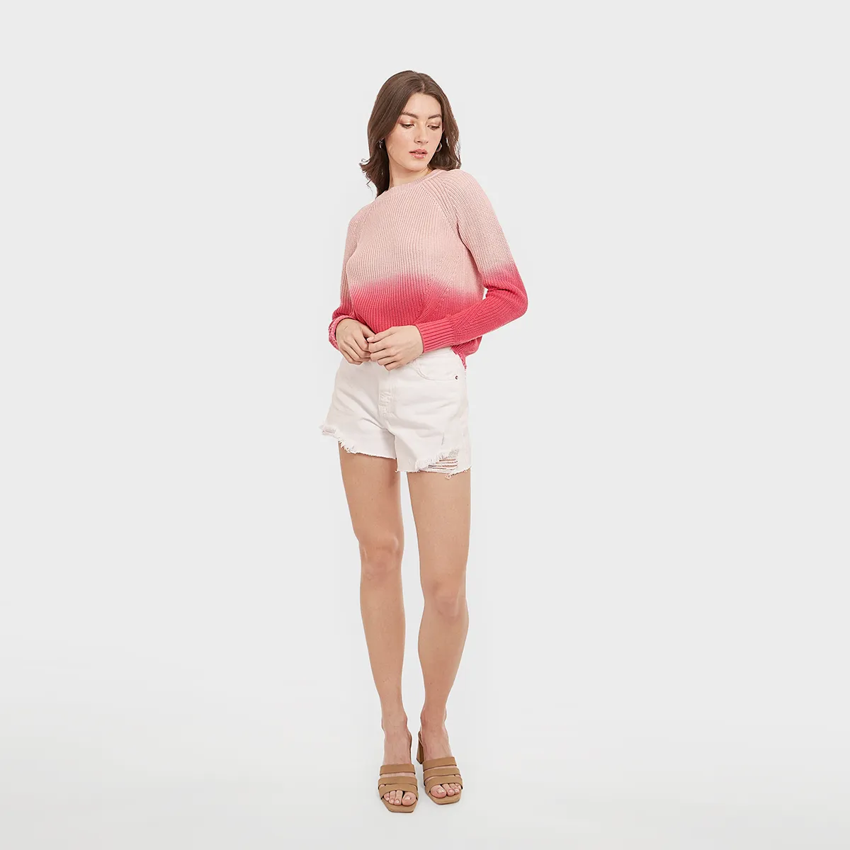 Dip Dye Scallop Shaker Crew in Pink Rose sold by Autumn Cashmere product image thumbnail 4