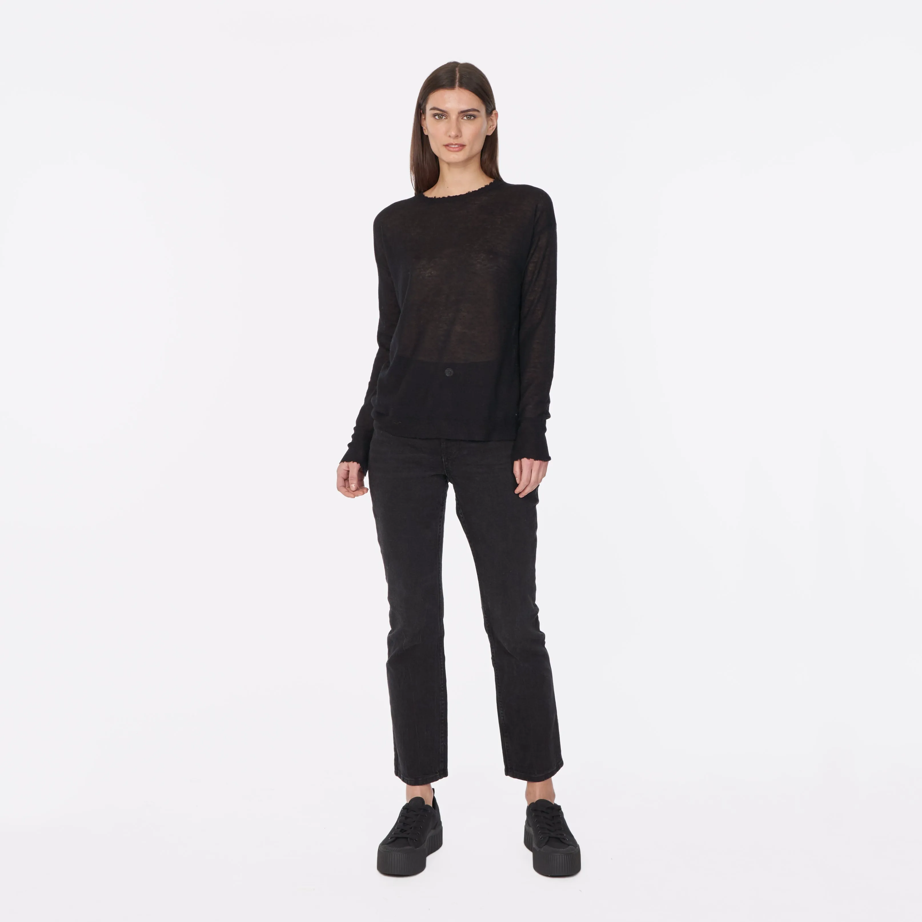 Distressed Sheer Crew in Black sold by Autumn Cashmere product image thumbnail 4