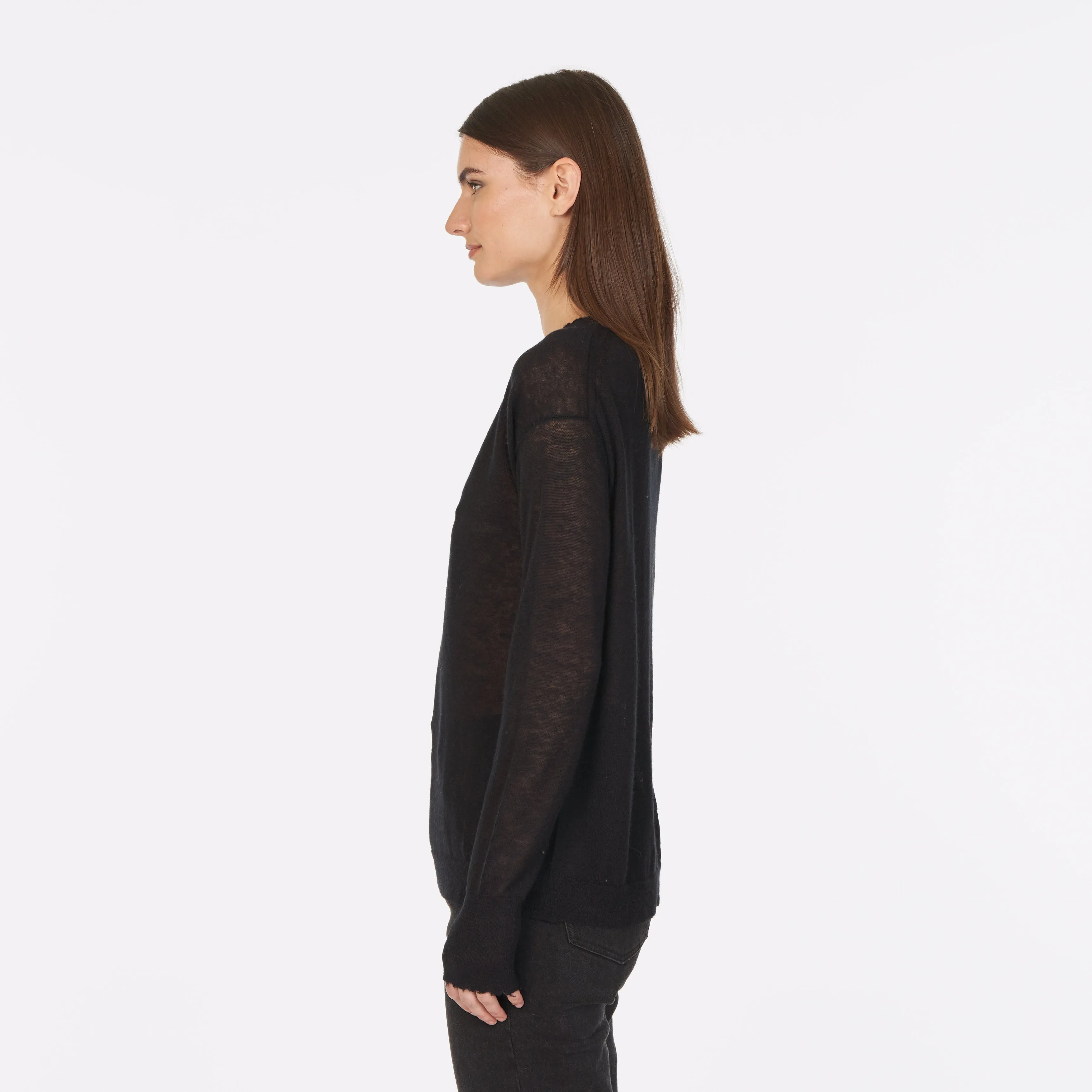 Distressed Sheer Crew in Black sold by Autumn Cashmere product image thumbnail 2