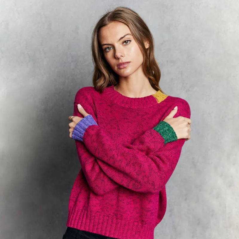 Tweed Color Block Crew sold by Autumn Cashmere