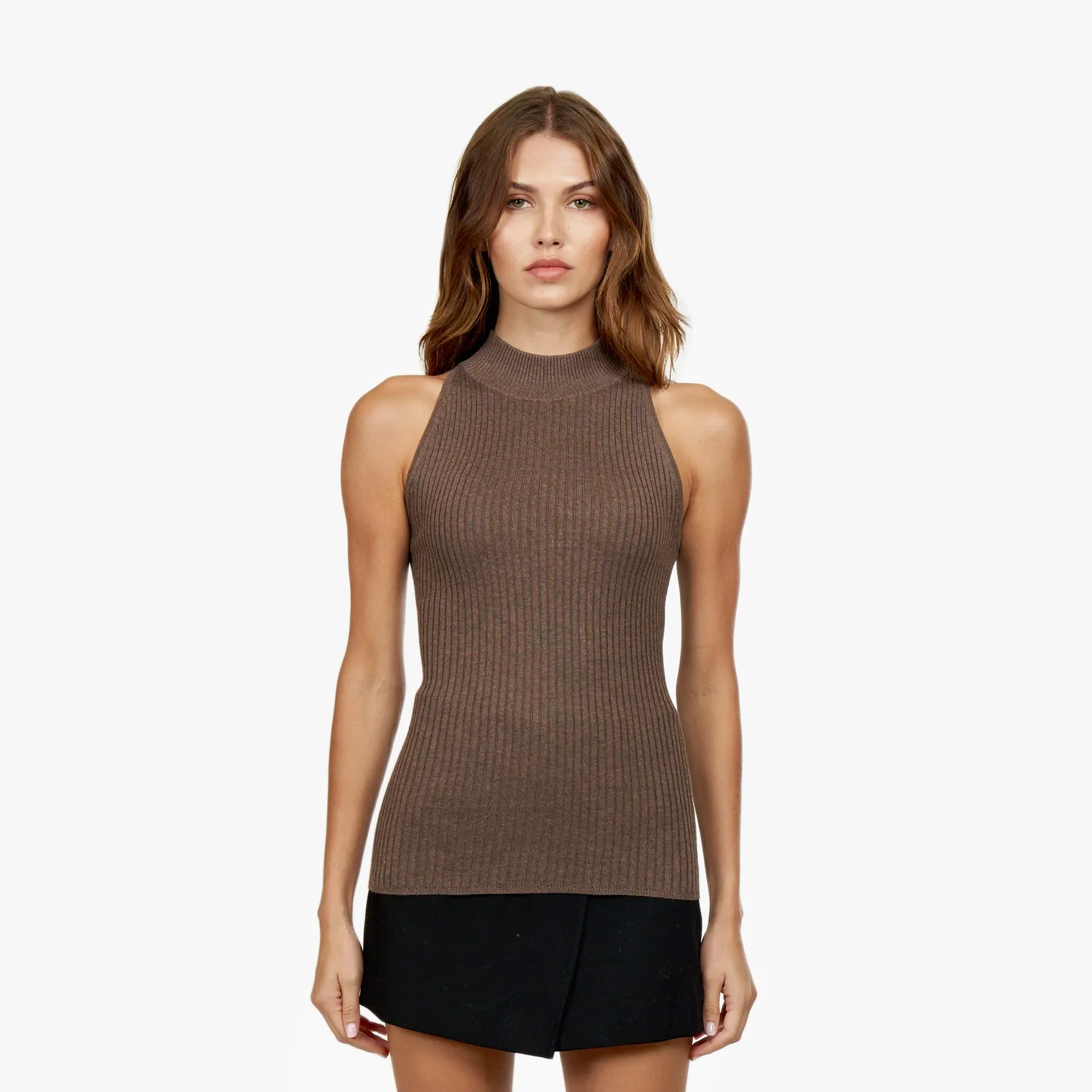 Rib Mock Halter in Rye sold by Autumn Cashmere