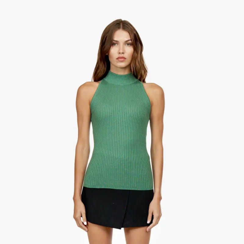 Rib Mock Halter in Fern sold by Autumn Cashmere