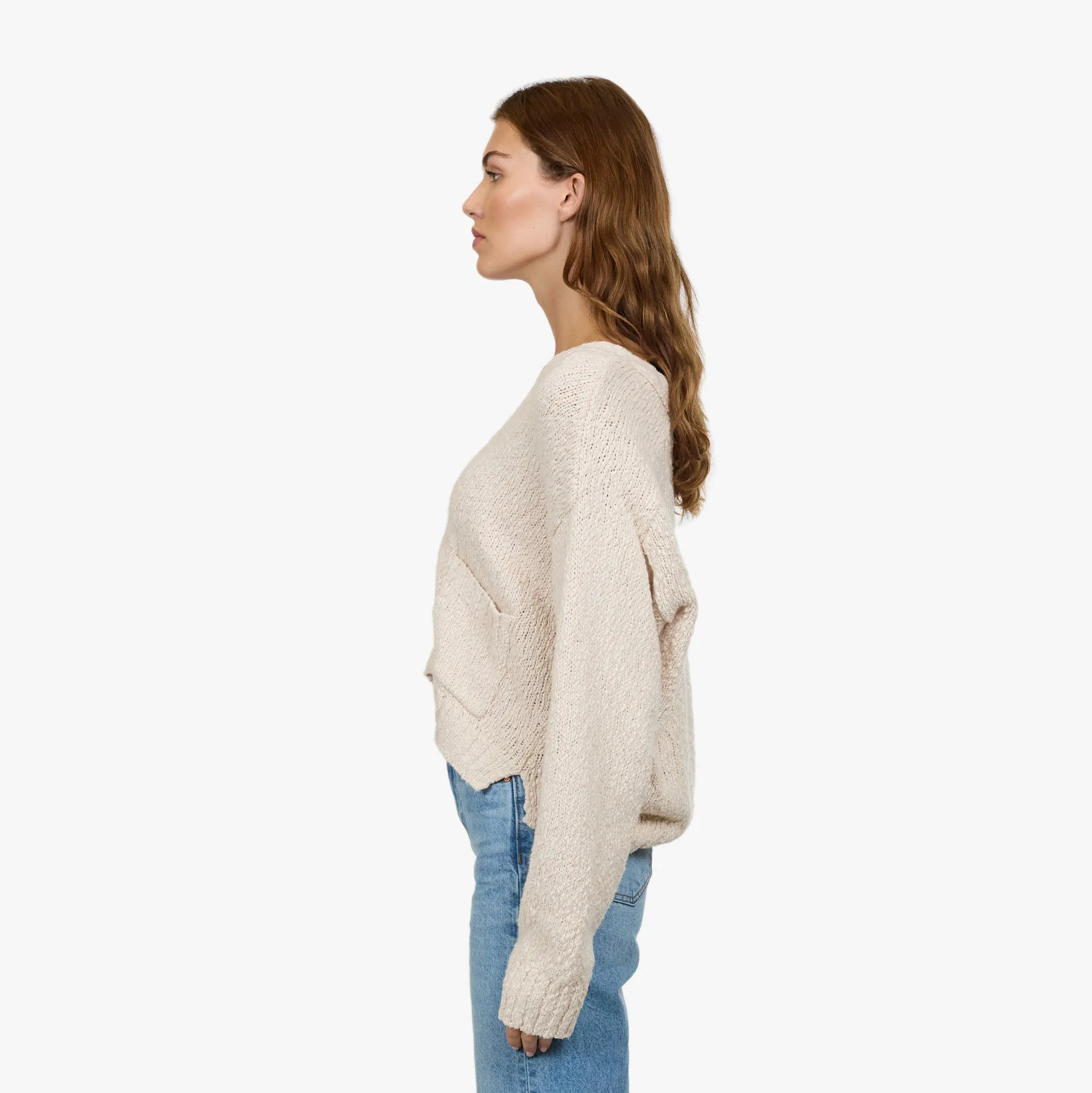 Cropped V Neck Cardigan w/ Pockets in Sand sold by Autumn Cashmere product image thumbnail 3