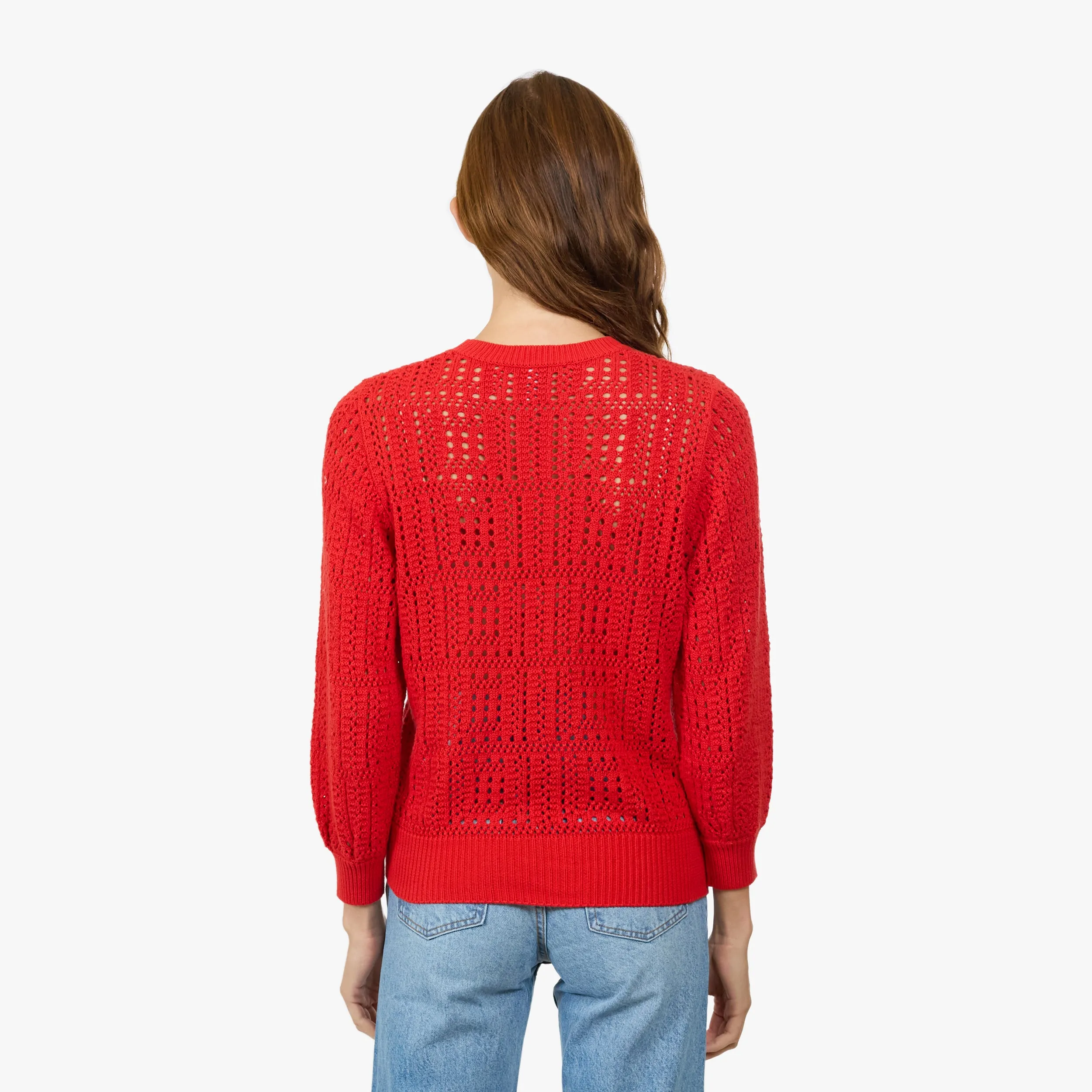 Puff Sleeve Tile Stitch Crew in Pimento sold by Autumn Cashmere product image thumbnail 4