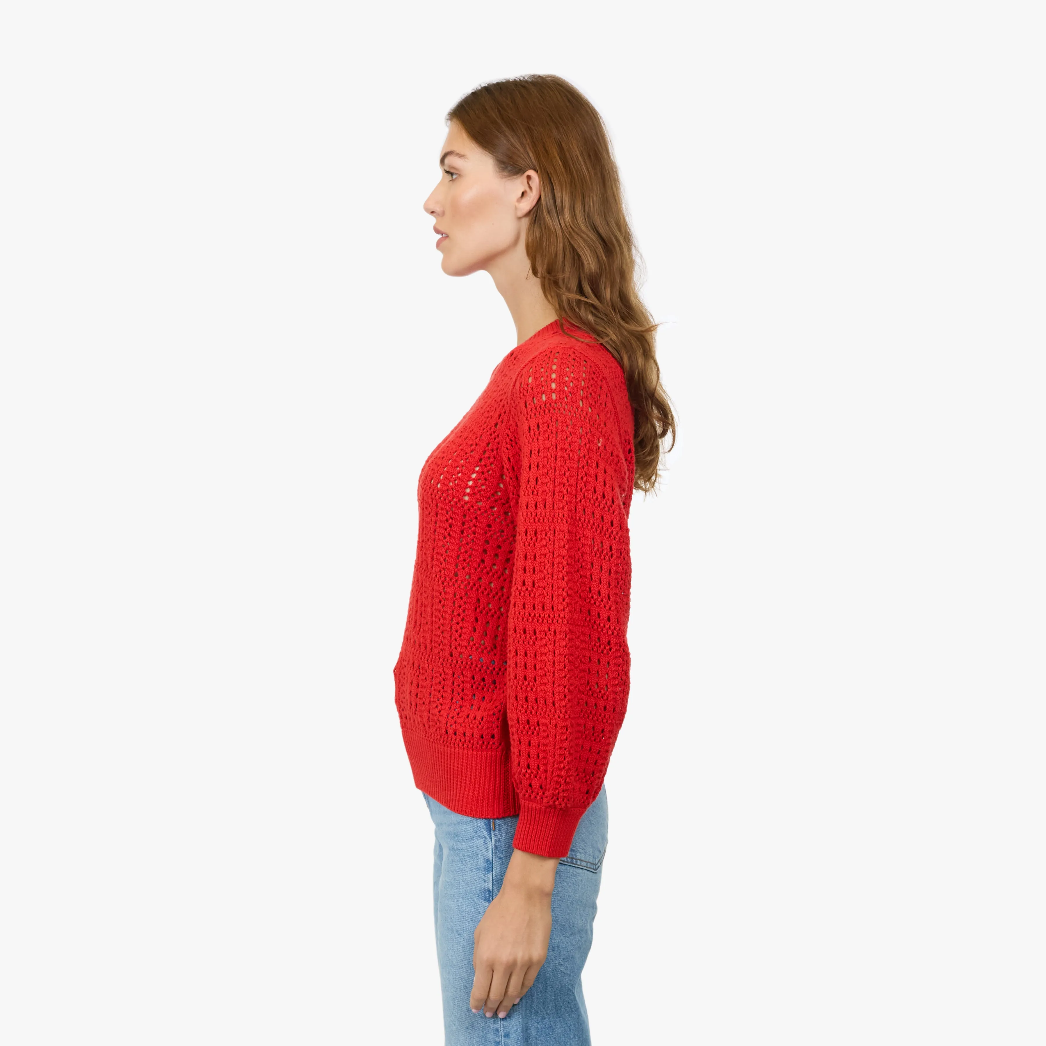 Puff Sleeve Tile Stitch Crew in Pimento sold by Autumn Cashmere product image thumbnail 3
