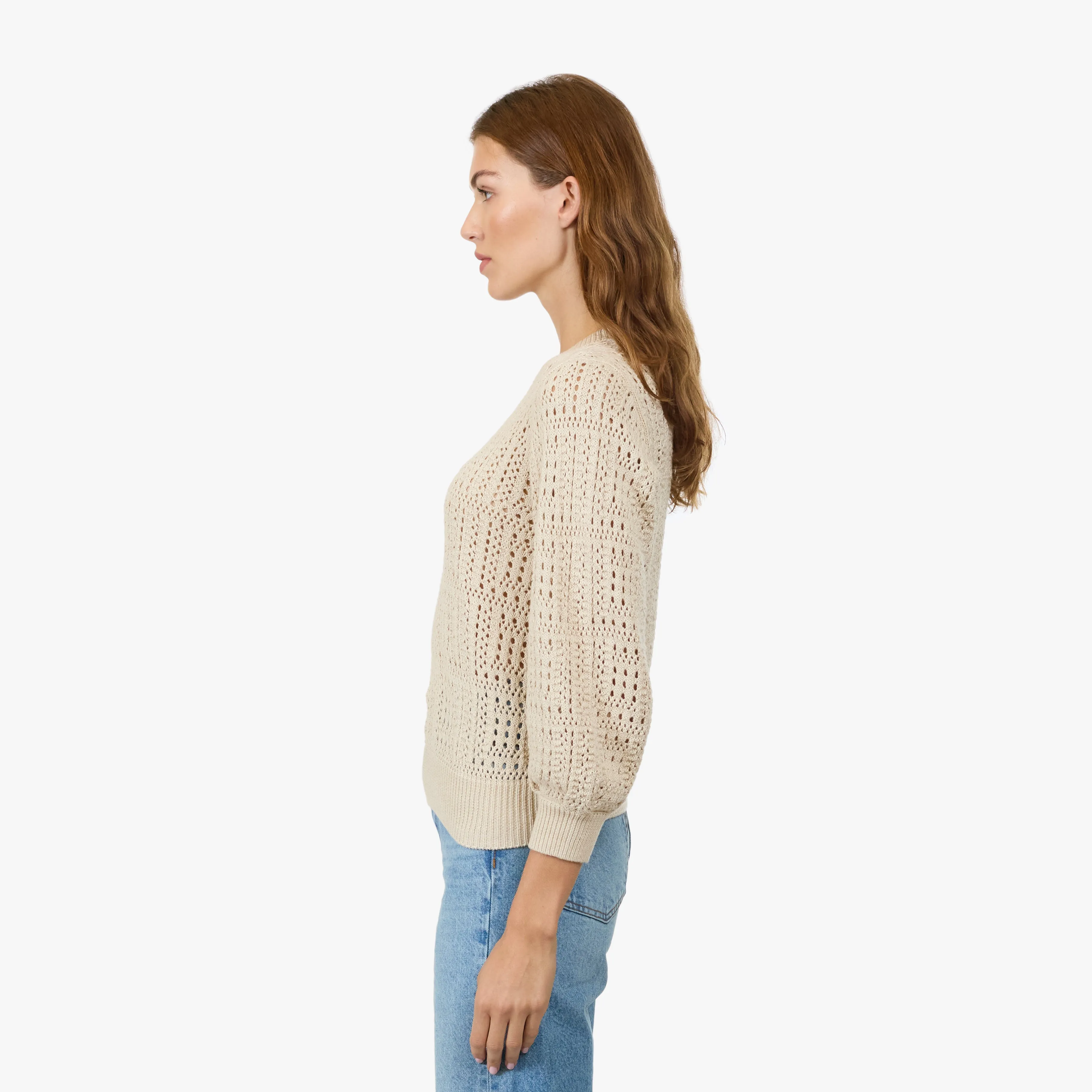 Puff Sleeve Tile Stitch Crew in Natural sold by Autumn Cashmere product image thumbnail 3