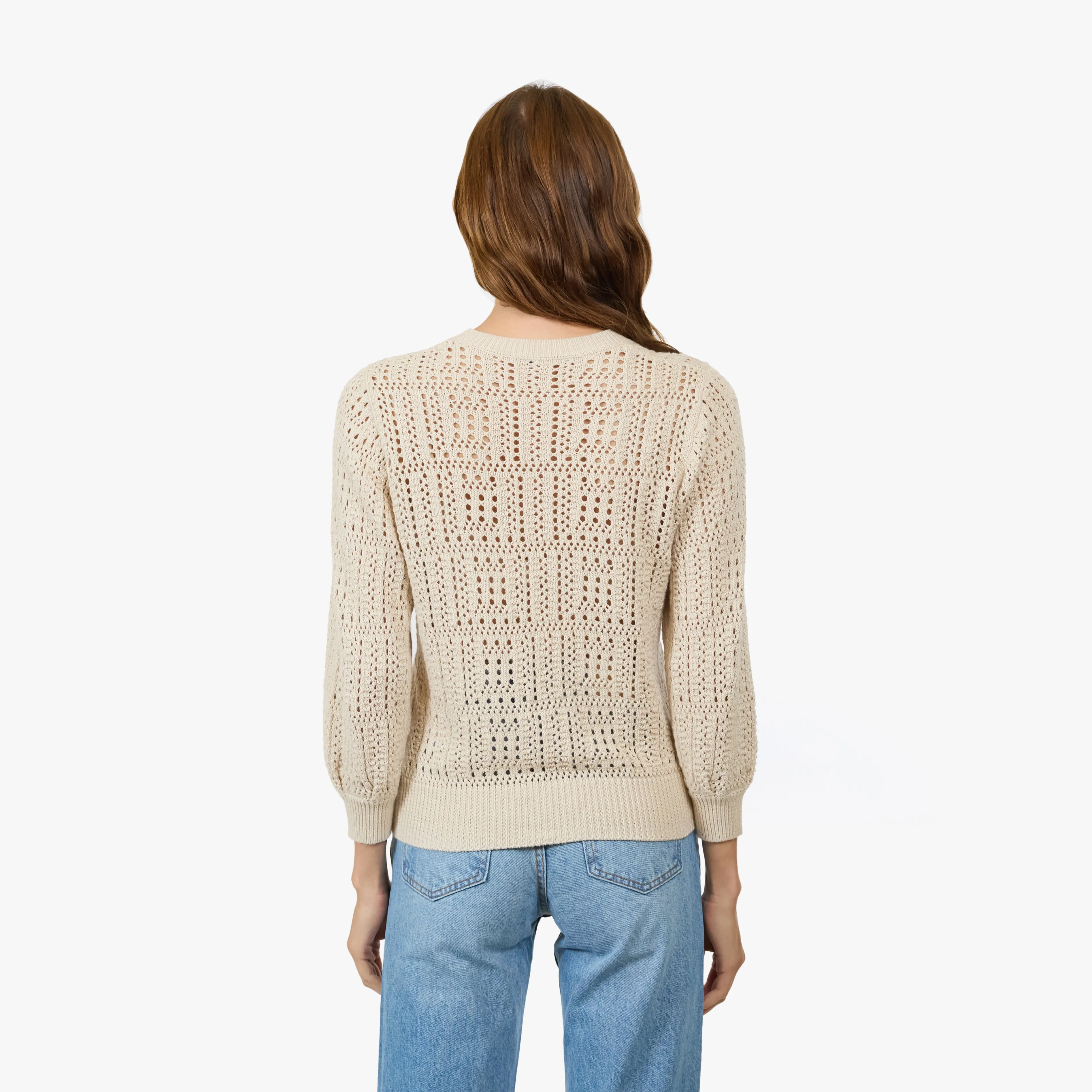 Puff Sleeve Tile Stitch Crew in Natural sold by Autumn Cashmere product image thumbnail 4