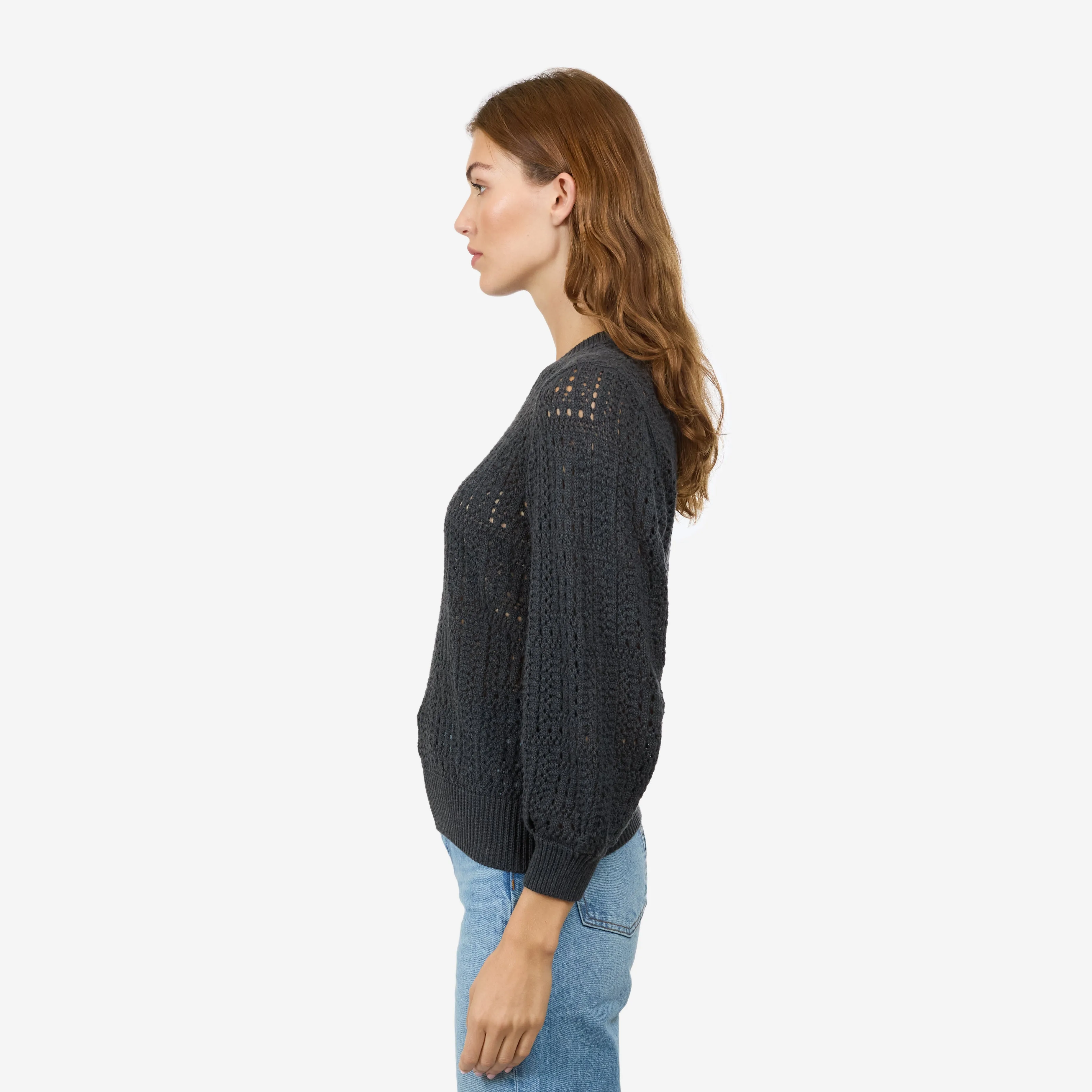 Puff Sleeve Tile Stitch Crew in Charcoal sold by Autumn Cashmere product image thumbnail 3