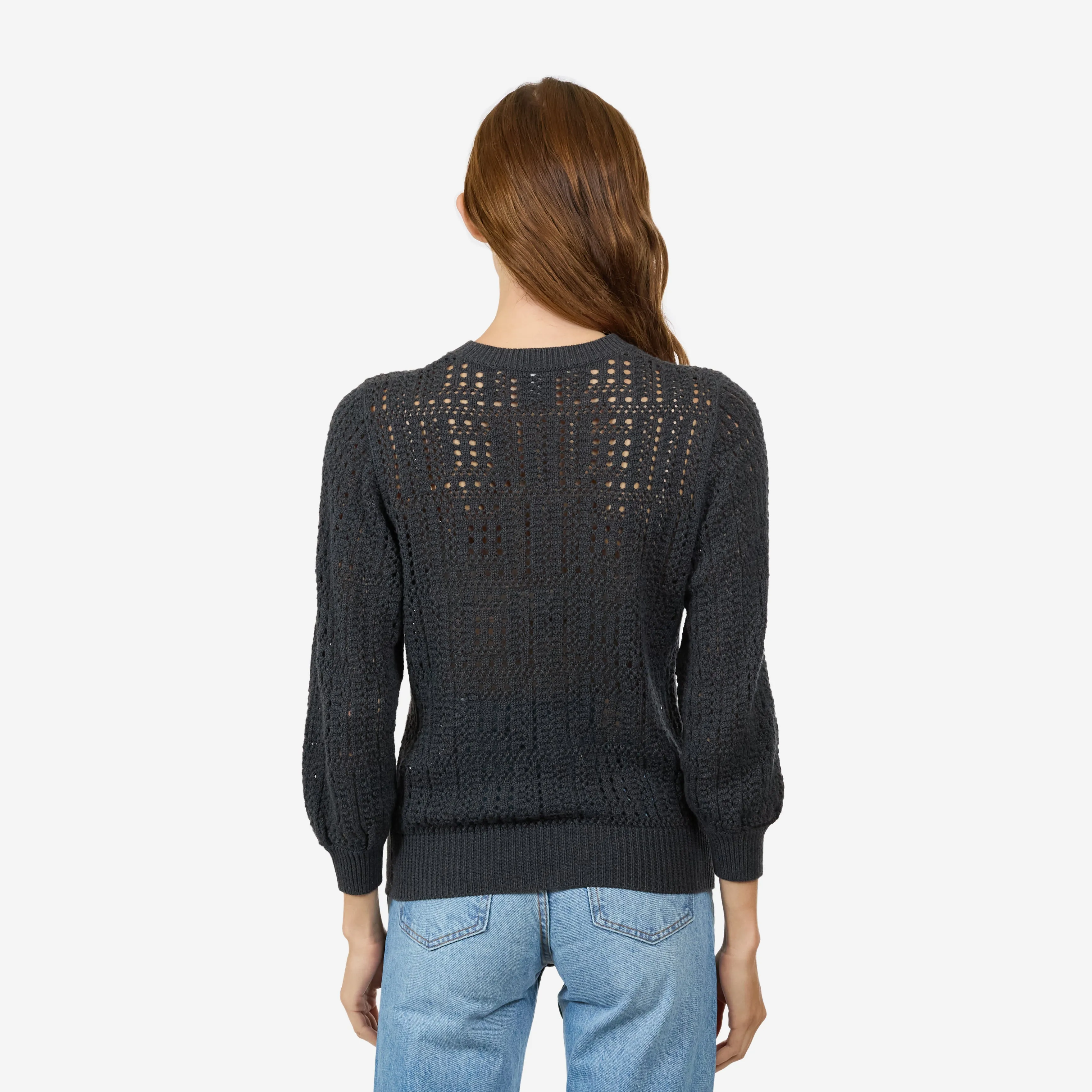 Puff Sleeve Tile Stitch Crew in Charcoal sold by Autumn Cashmere product image thumbnail 4