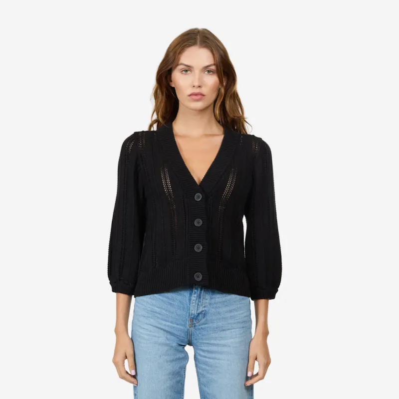 Solid Chevron Stitch Cardigan in Black sold by Autumn Cashmere