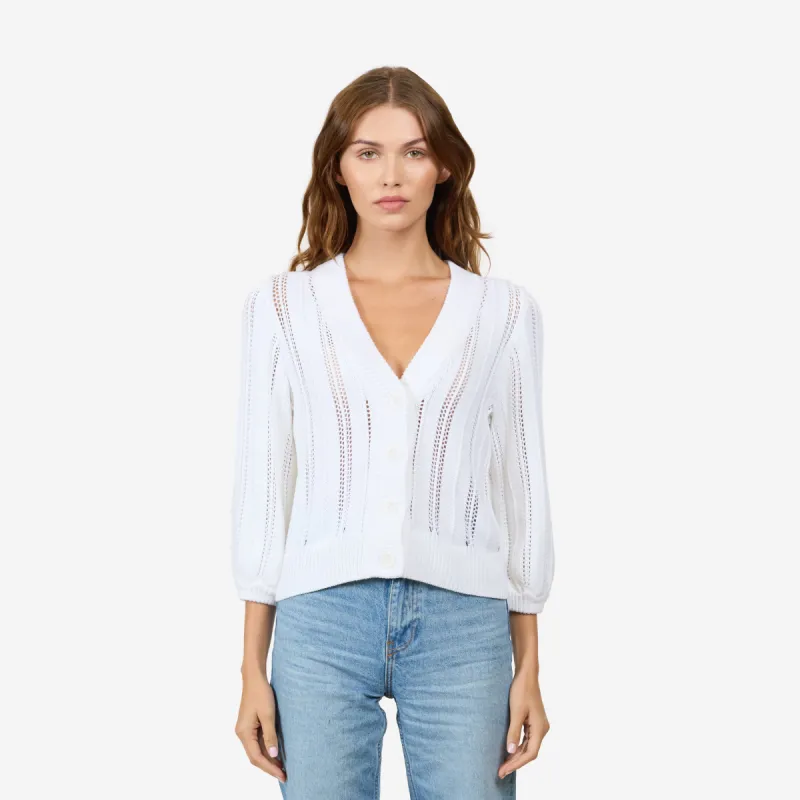 Solid Chevron Stitch Cardigan in Bleach White sold by Autumn Cashmere