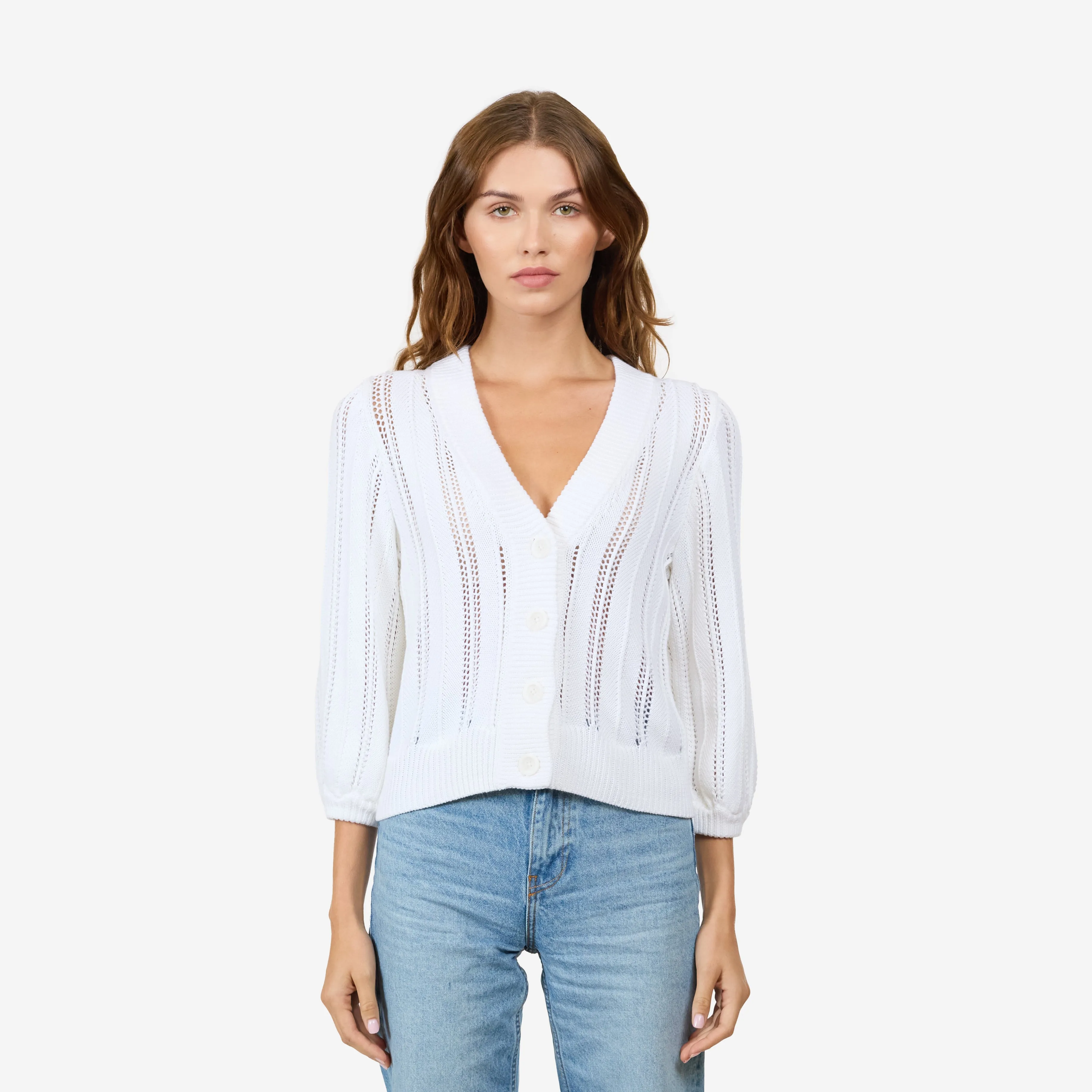 Solid Chevron Stitch Cardigan in Bleach White sold by Autumn Cashmere