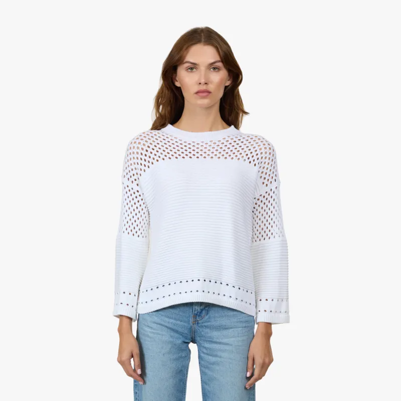 Boxy Crew w/ Mesh Yoke in Bleach White sold by Autumn Cashmere