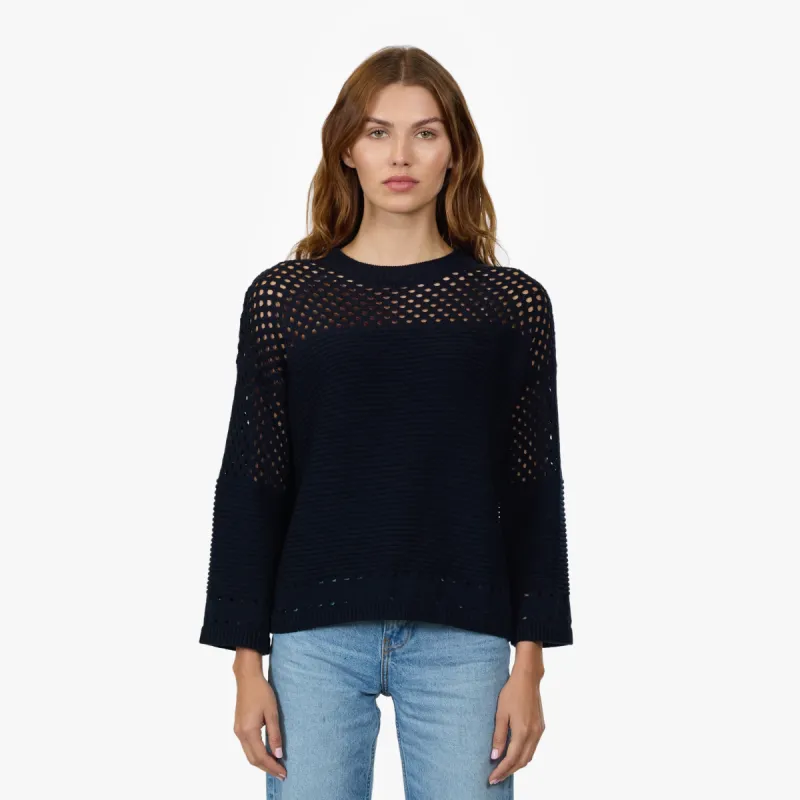 Boxy Crew w/ Mesh Yoke in Navy Blue sold by Autumn Cashmere
