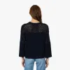 Boxy Crew w/ Mesh Yoke in Navy Blue sold by Autumn Cashmere