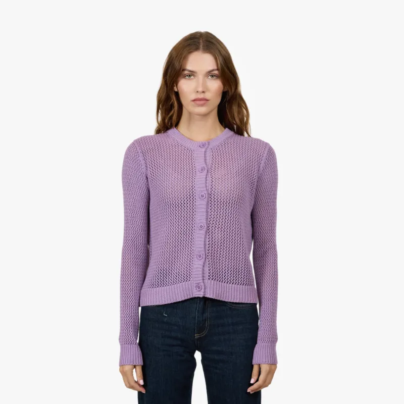 Solid Mesh Cardigan Shaker in Crocus sold by Autumn Cashmere