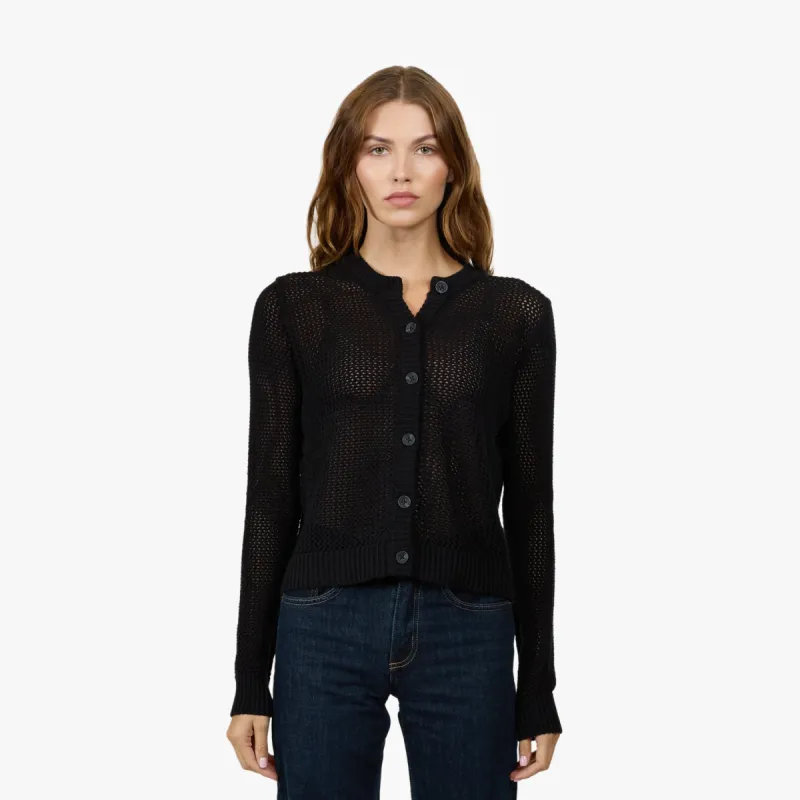 Solid Mesh Cardigan Shaker in Black sold by Autumn Cashmere
