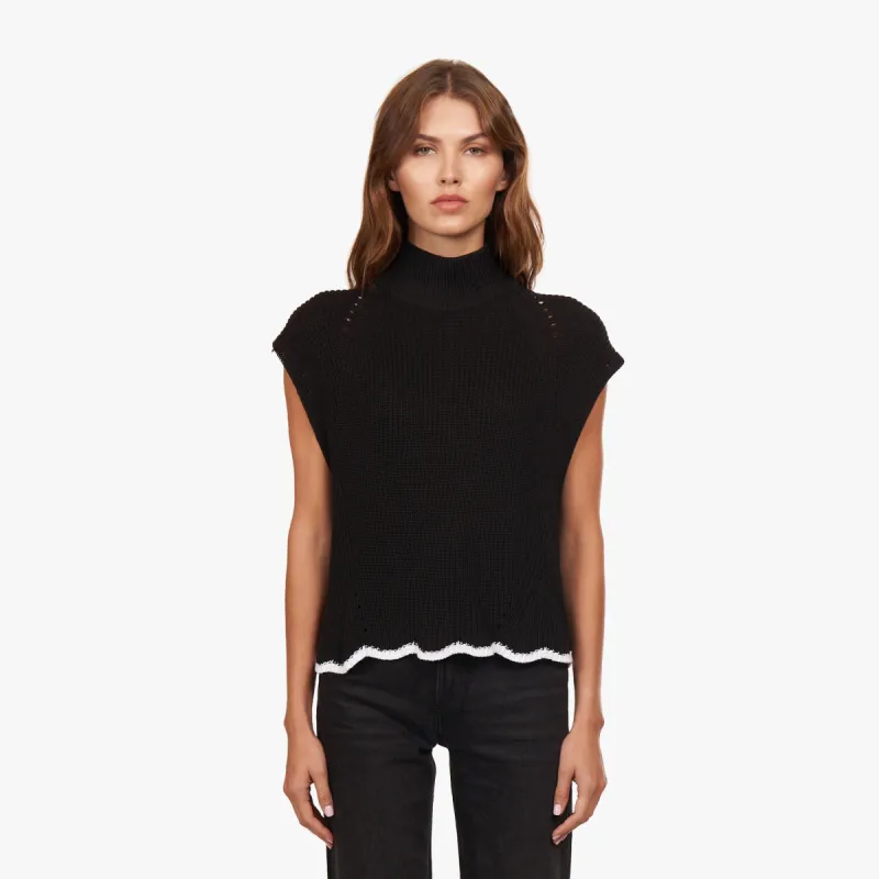 Sleeveless Tipped Scallop Edge Shaker Mock sold by Autumn Cashmere