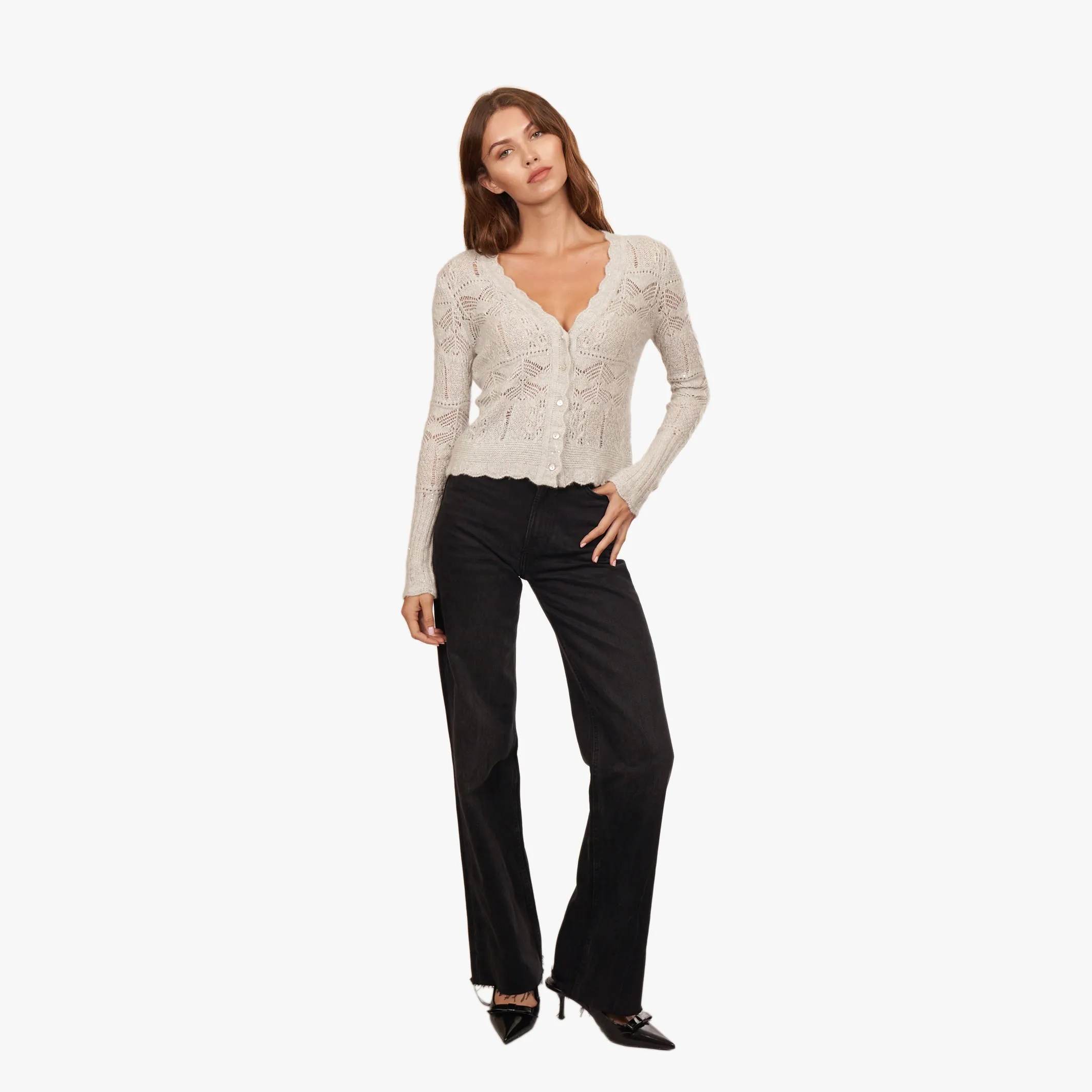 Open Pointelle Sequin V-Neck Cardigan sold by Autumn Cashmere product image thumbnail 2