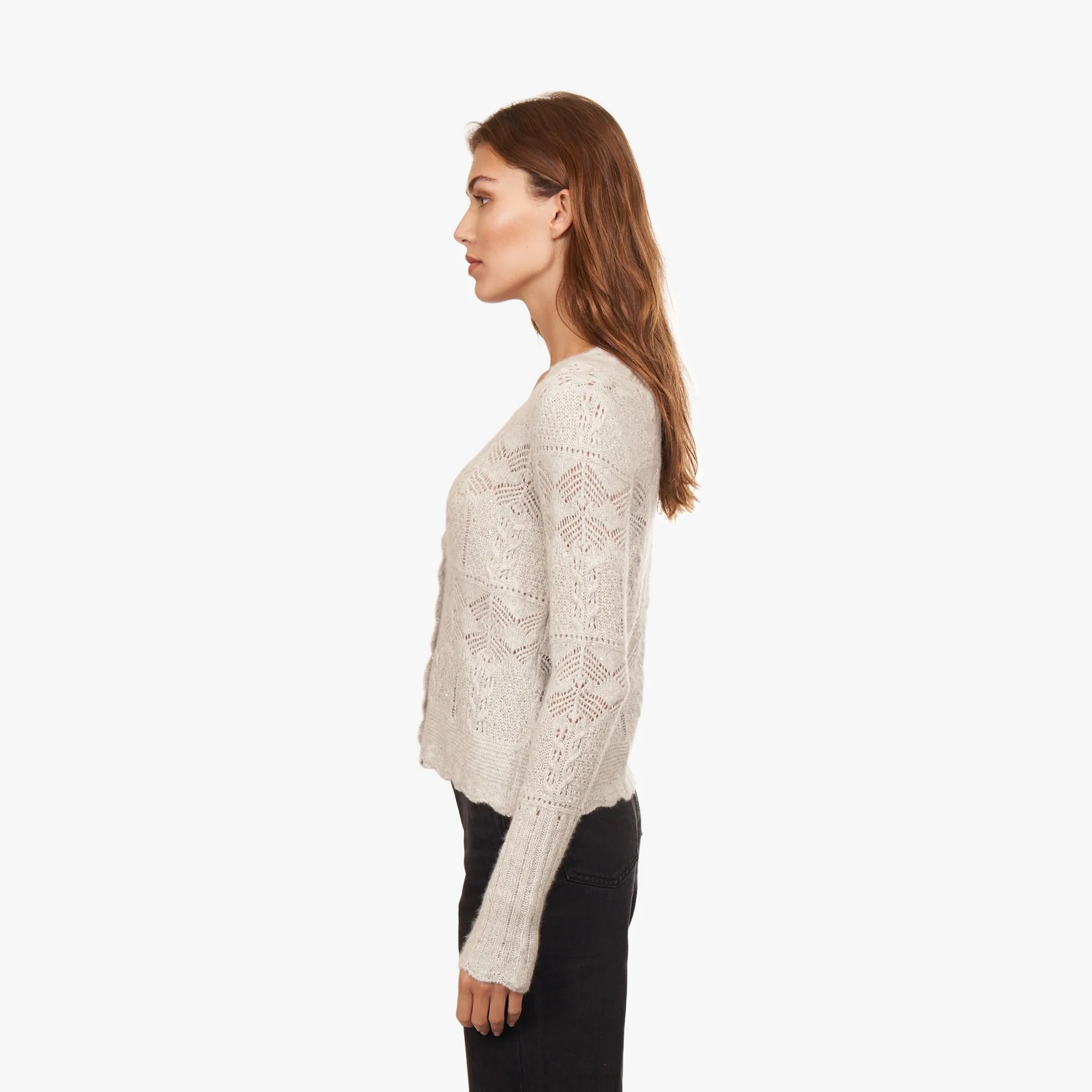 Open Pointelle Sequin V-Neck Cardigan sold by Autumn Cashmere product image thumbnail 4