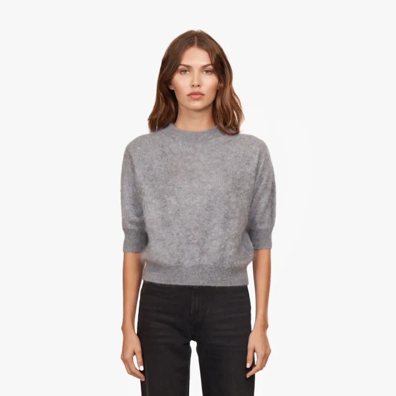 Brushed Elbow Sleeve Boxy Crew in Feather sold by Autumn Cashmere