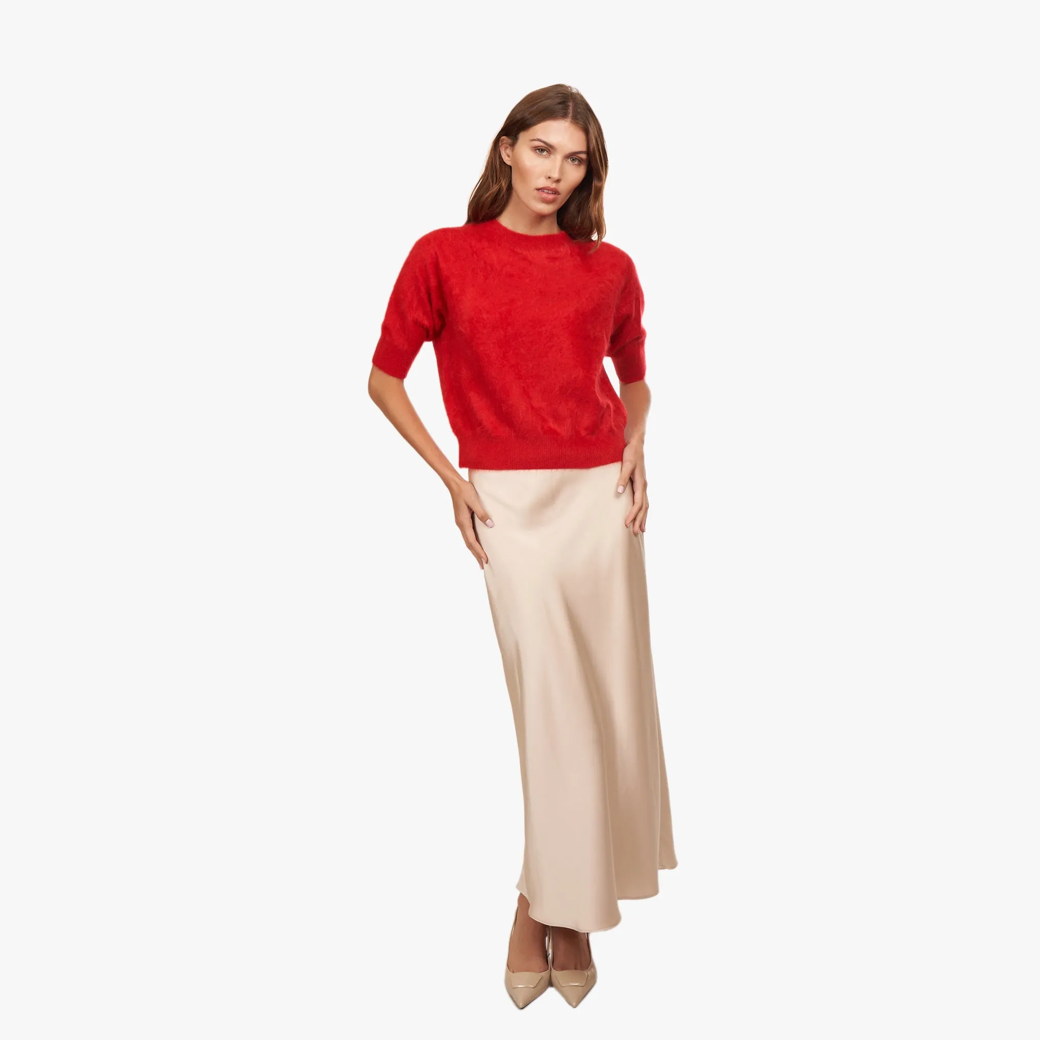 Brushed Elbow Sleeve Boxy Crew in Red Alert sold by Autumn Cashmere product image thumbnail 2