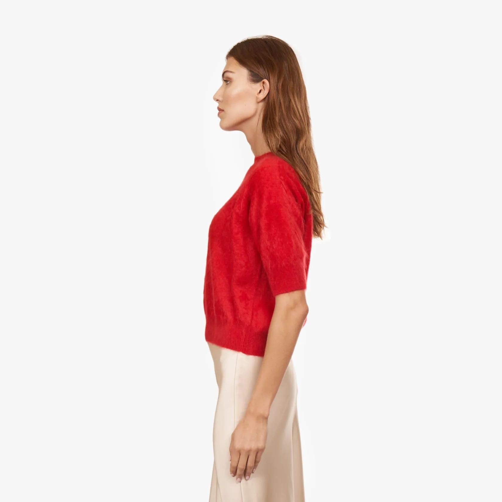Brushed Elbow Sleeve Boxy Crew in Red Alert sold by Autumn Cashmere product image thumbnail 4