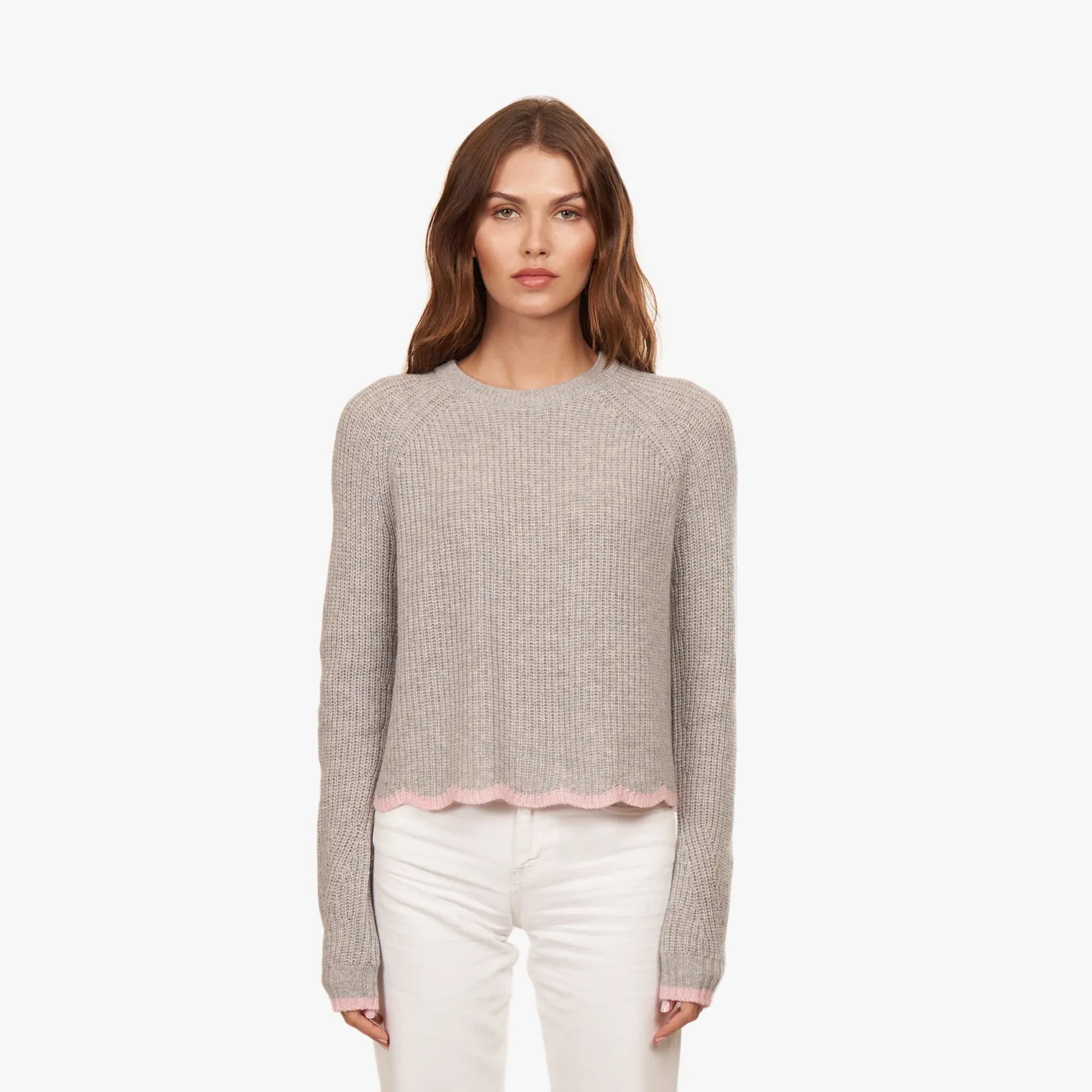 Tipped Scallop Shaker Crew sold by Autumn Cashmere