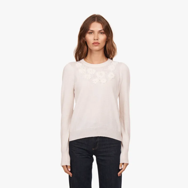 Puff Sleeve Crew w/ Floral Hand Embroidery sold by Autumn Cashmere