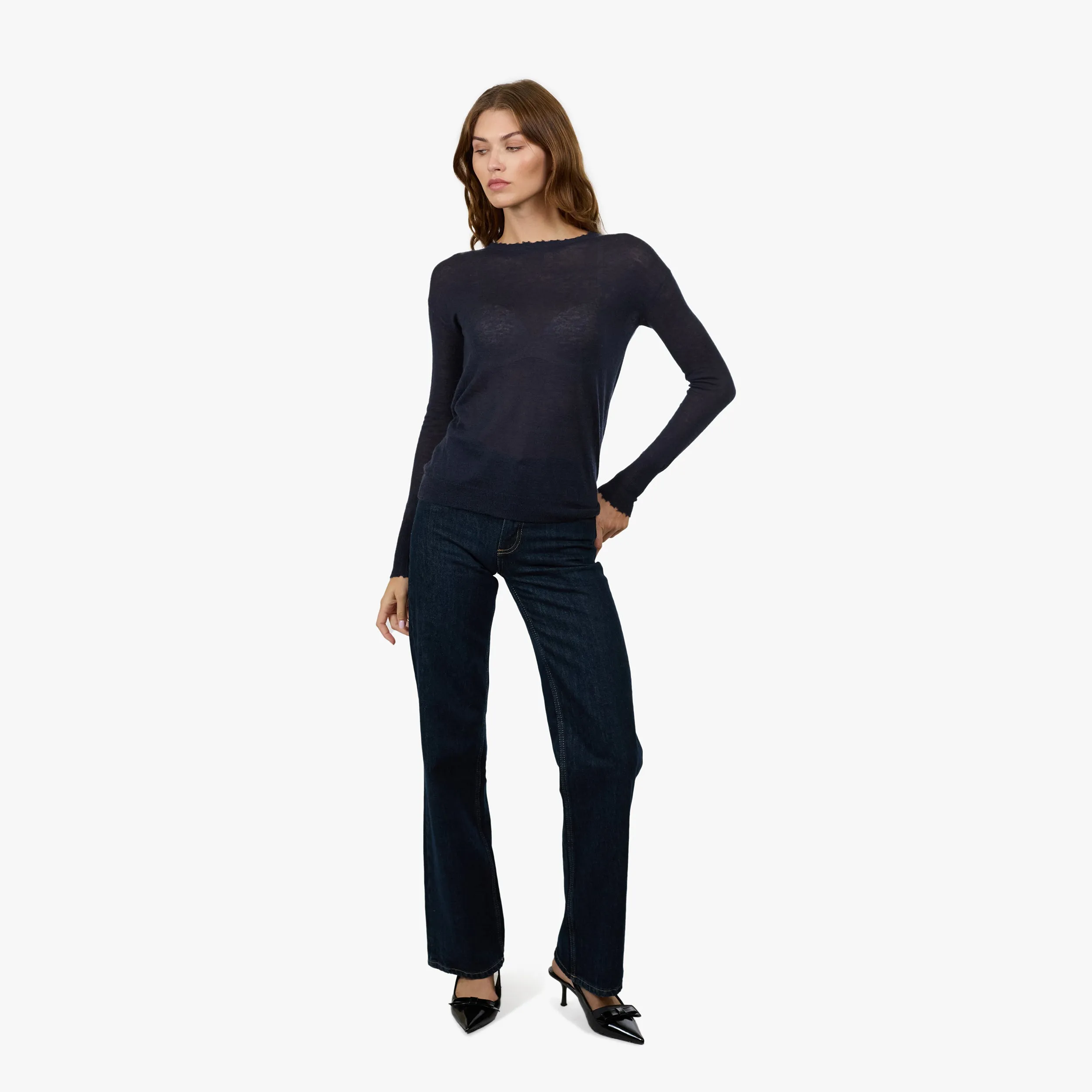 Distressed Sheer Crew in Peacoat sold by Autumn Cashmere product image thumbnail 2