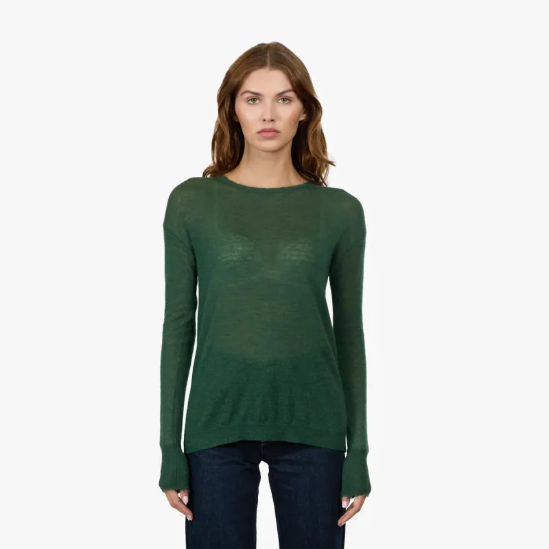 Distressed Sheer Crew in Pickle sold by Autumn Cashmere