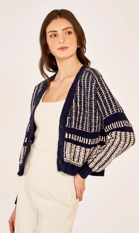 2-Tone Jacquard Cropped V-Neck Cardigan made by Autumn Cashmere