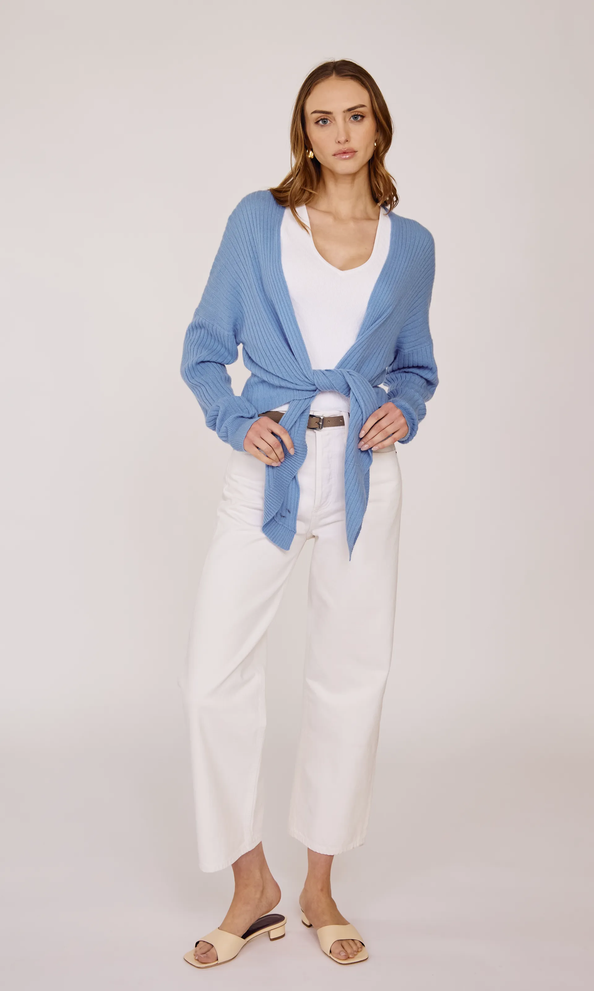 Tie Front Rib Cardigan in Cielo sold by Autumn Cashmere product image thumbnail 2