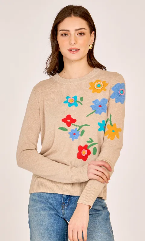 Floral Crew w/ Crochet Applique sold by Autumn Cashmere