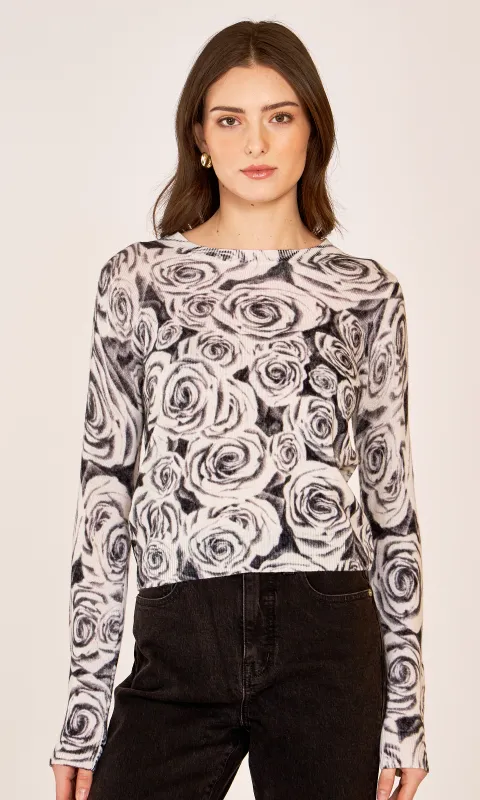 Rose Print Crew sold by Autumn Cashmere
