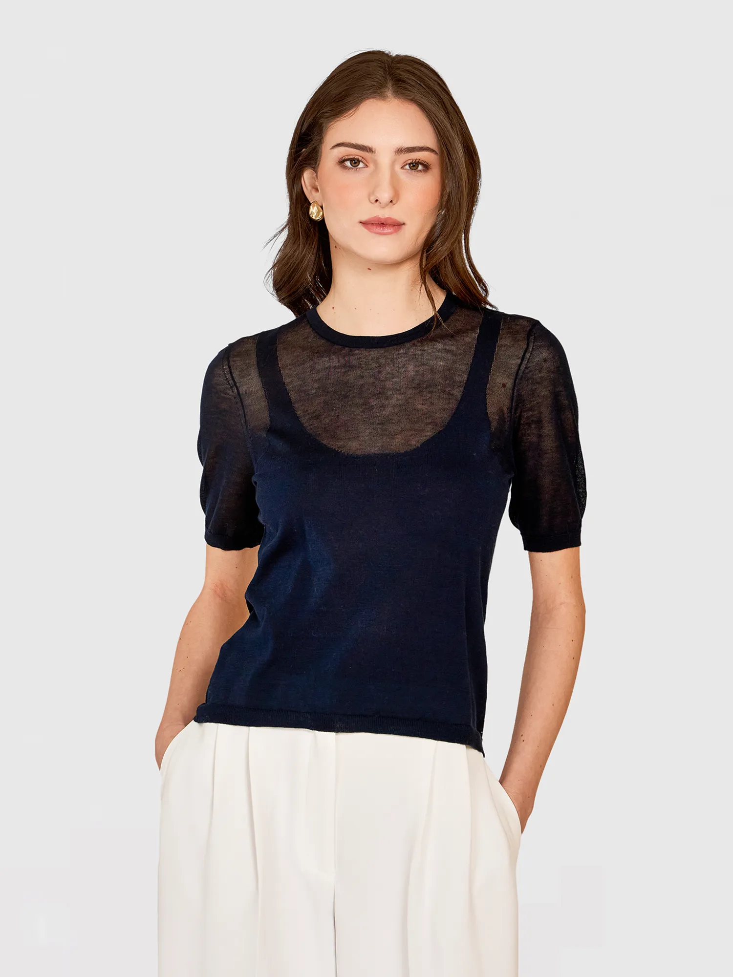Sheer Tee w/ Shadow Tank Outline in Black sold by Autumn Cashmere