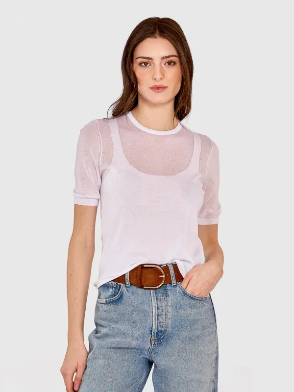 Sheer Tee w/ Shadow Tank Outline in White sold by Autumn Cashmere