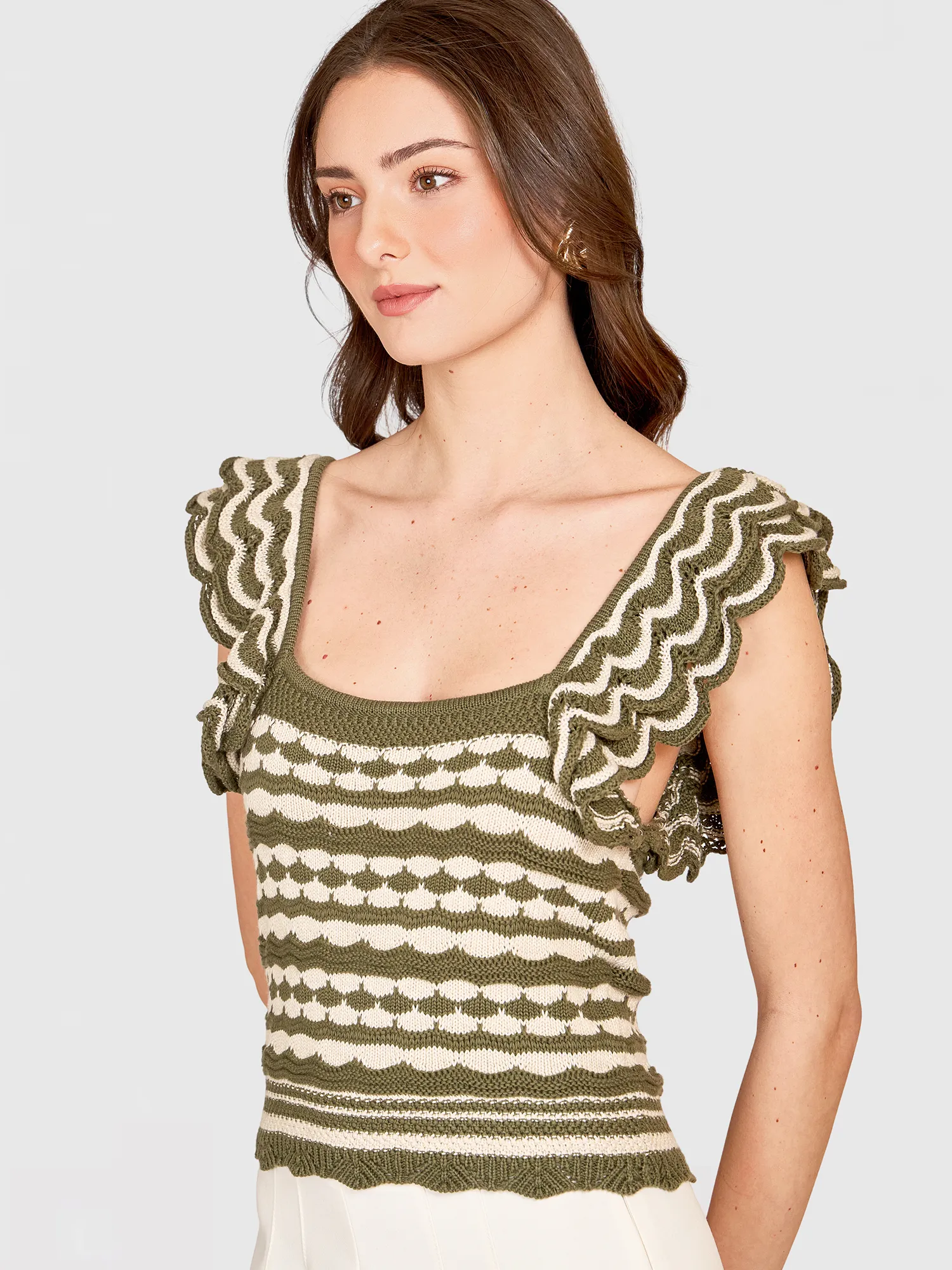 2-Tone Tank w/ Flutter Sleeves in Algae/Hemp sold by Autumn Cashmere product image thumbnail 3
