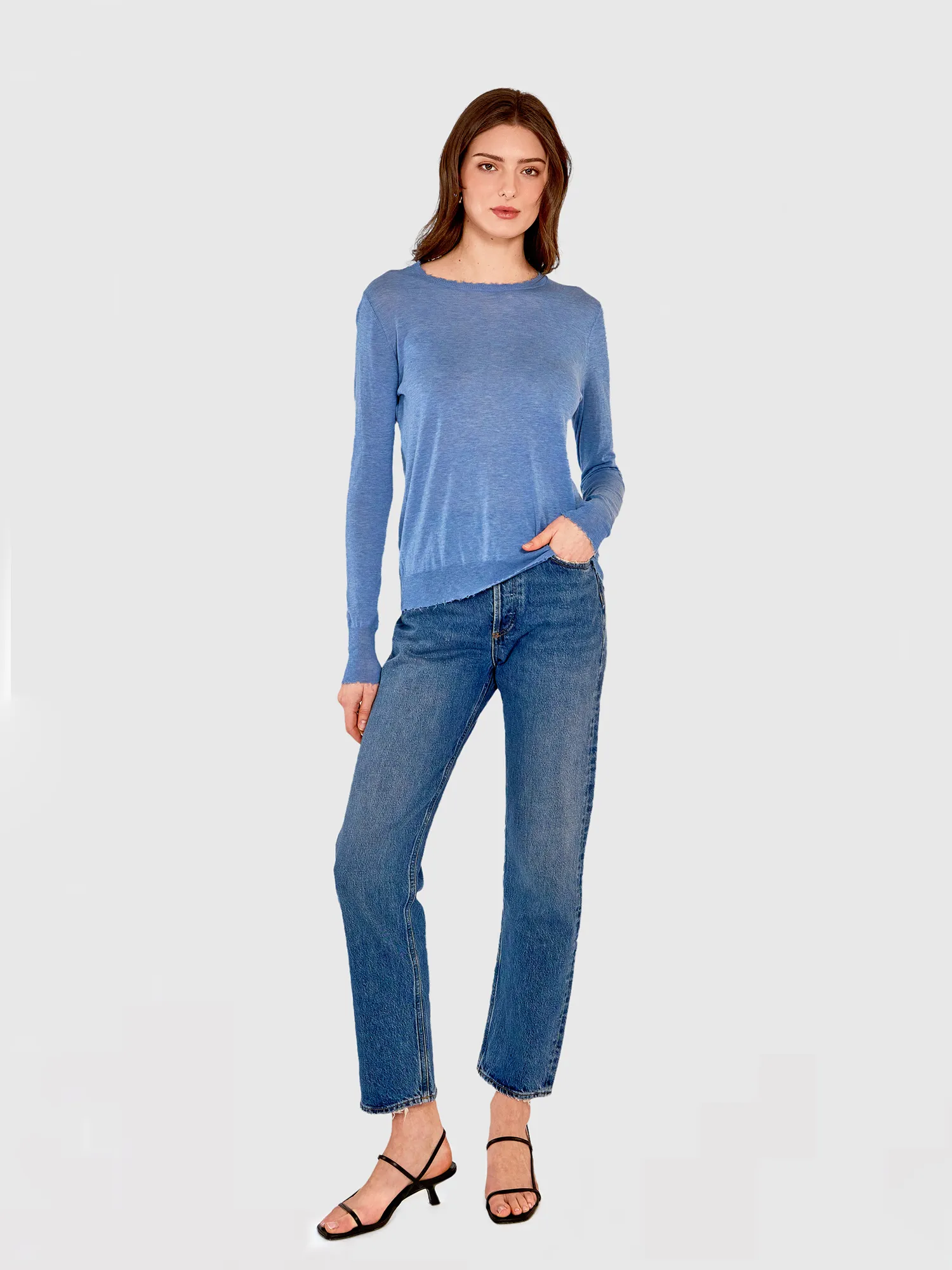 Distressed Edge Crew in Jeans sold by Autumn Cashmere product image thumbnail 2