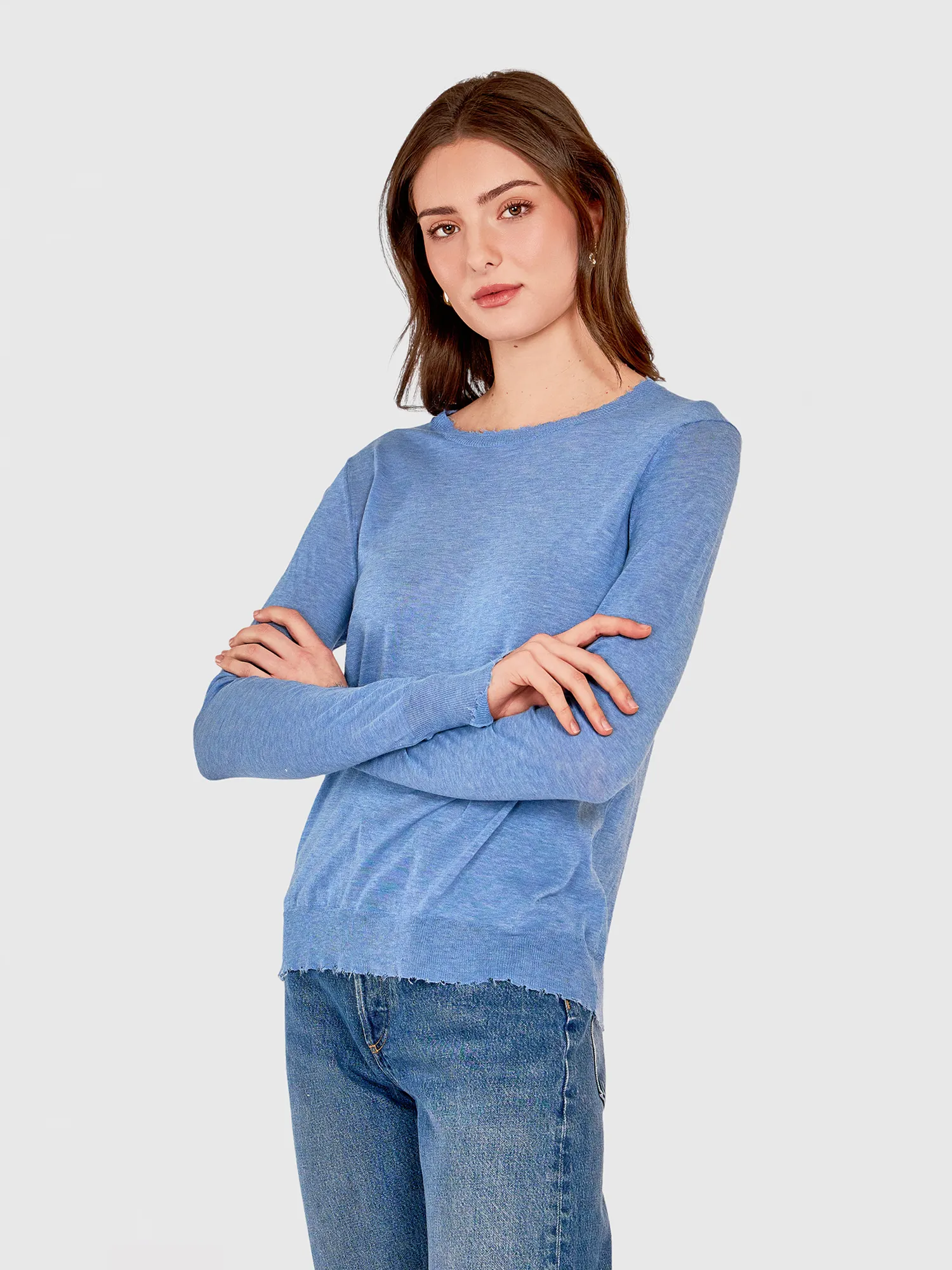 Distressed Edge Crew in Jeans sold by Autumn Cashmere product image thumbnail 3