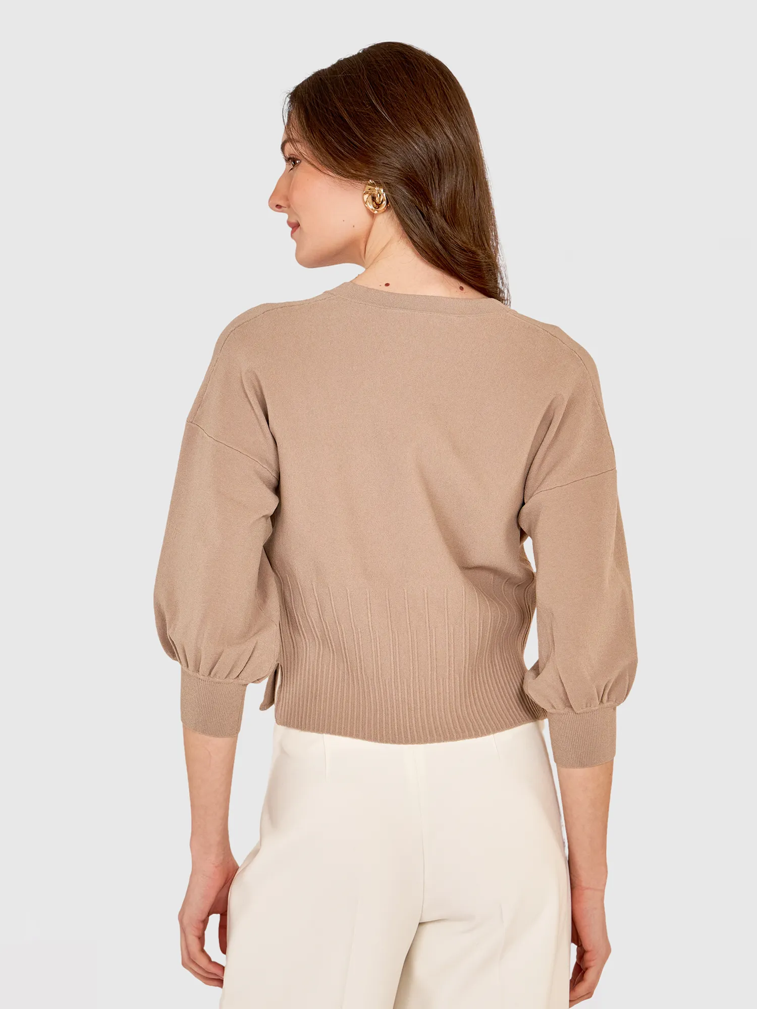 Drop Shoulder Cardigan W/ Ottoman Ribs in Mushroom sold by Autumn Cashmere product image thumbnail 4
