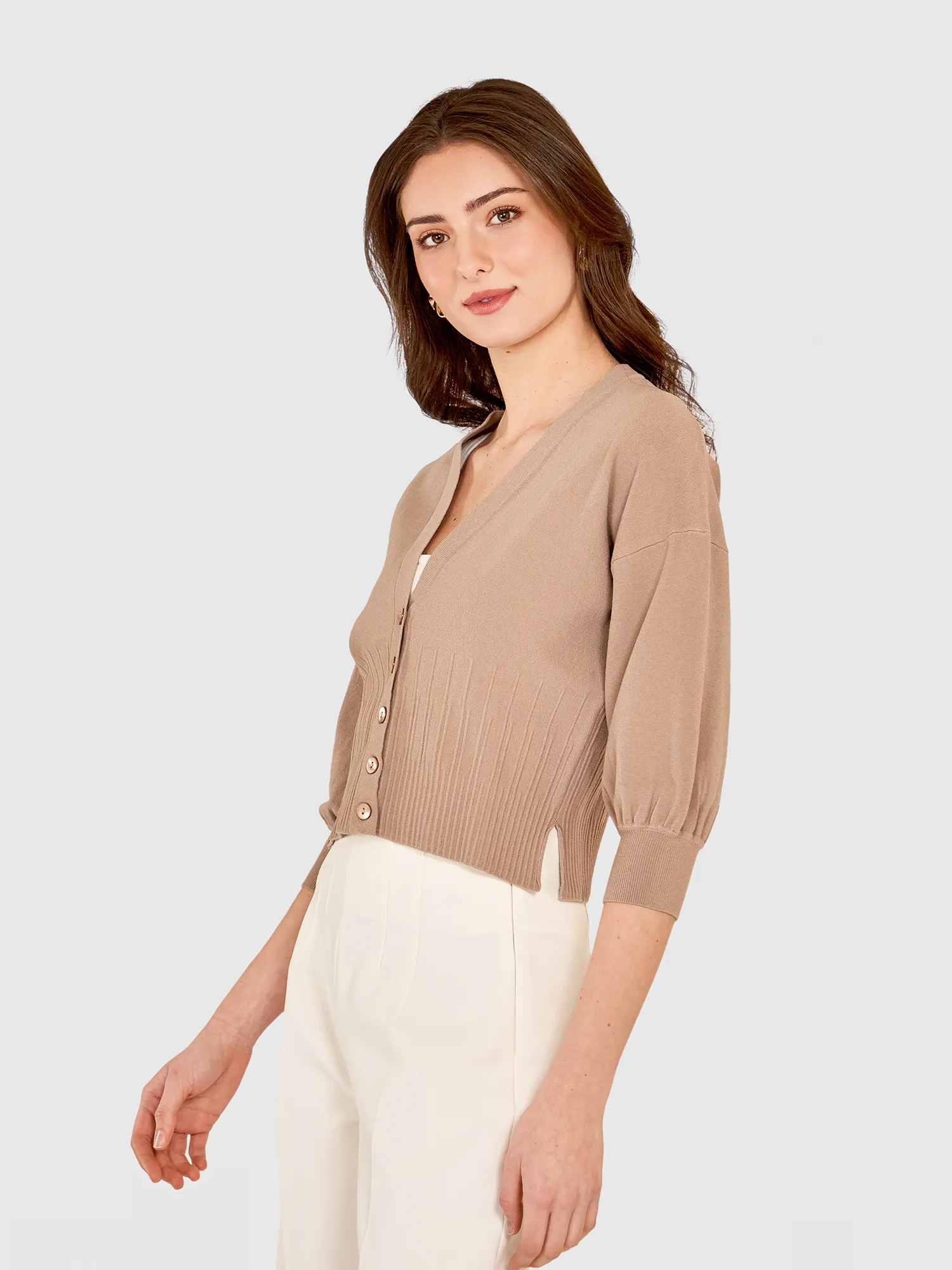 Drop Shoulder Cardigan W/ Ottoman Ribs in Mushroom sold by Autumn Cashmere product image thumbnail 3