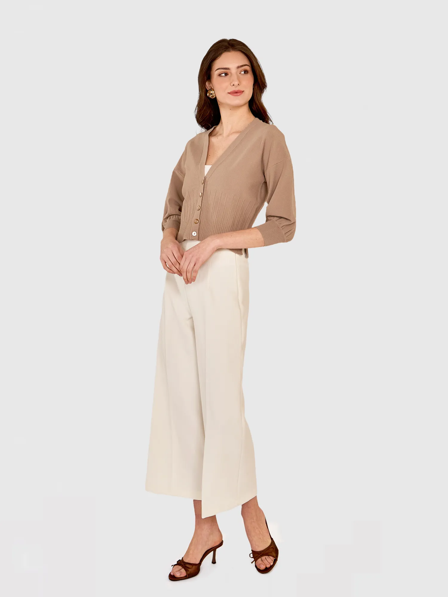 Drop Shoulder Cardigan W/ Ottoman Ribs in Mushroom sold by Autumn Cashmere product image thumbnail 2