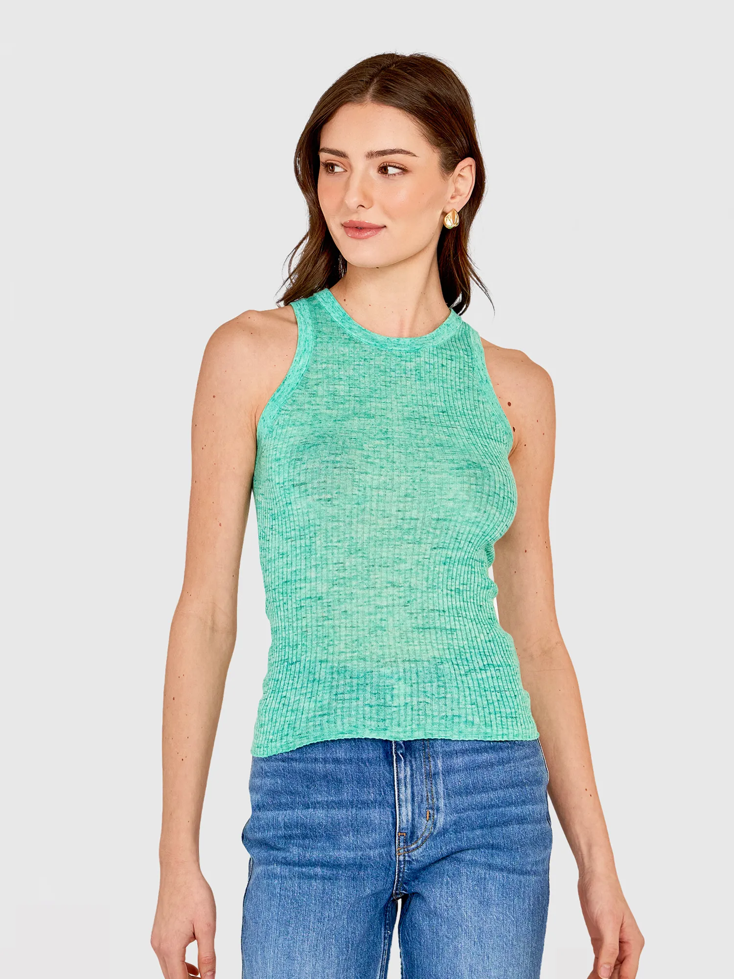 Rib Halter Crew in Mint sold by Autumn Cashmere