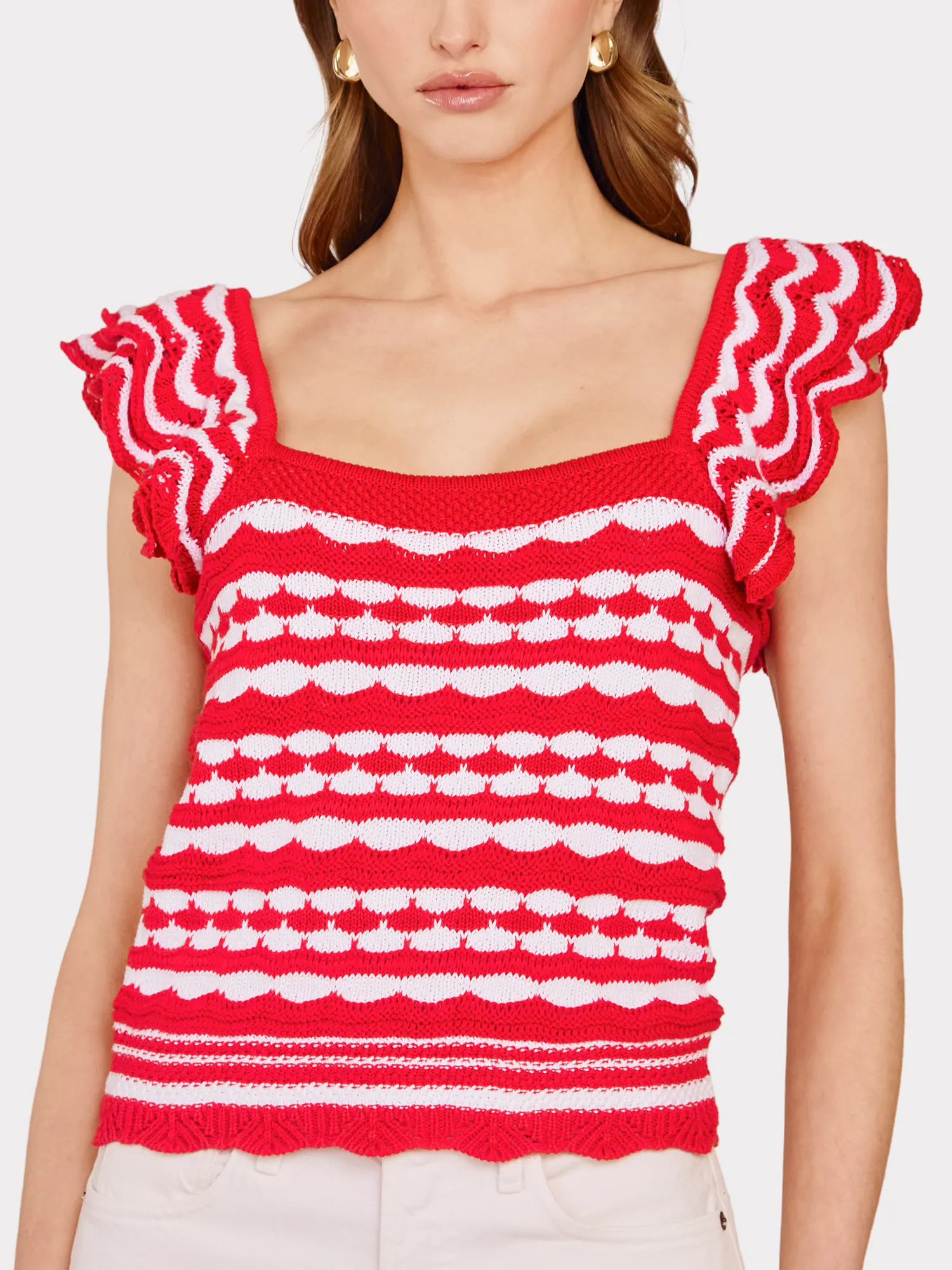 2-Tone Tank W/ Flutter Sleeves in Pimento/Bleach White sold by Autumn Cashmere product image thumbnail 5